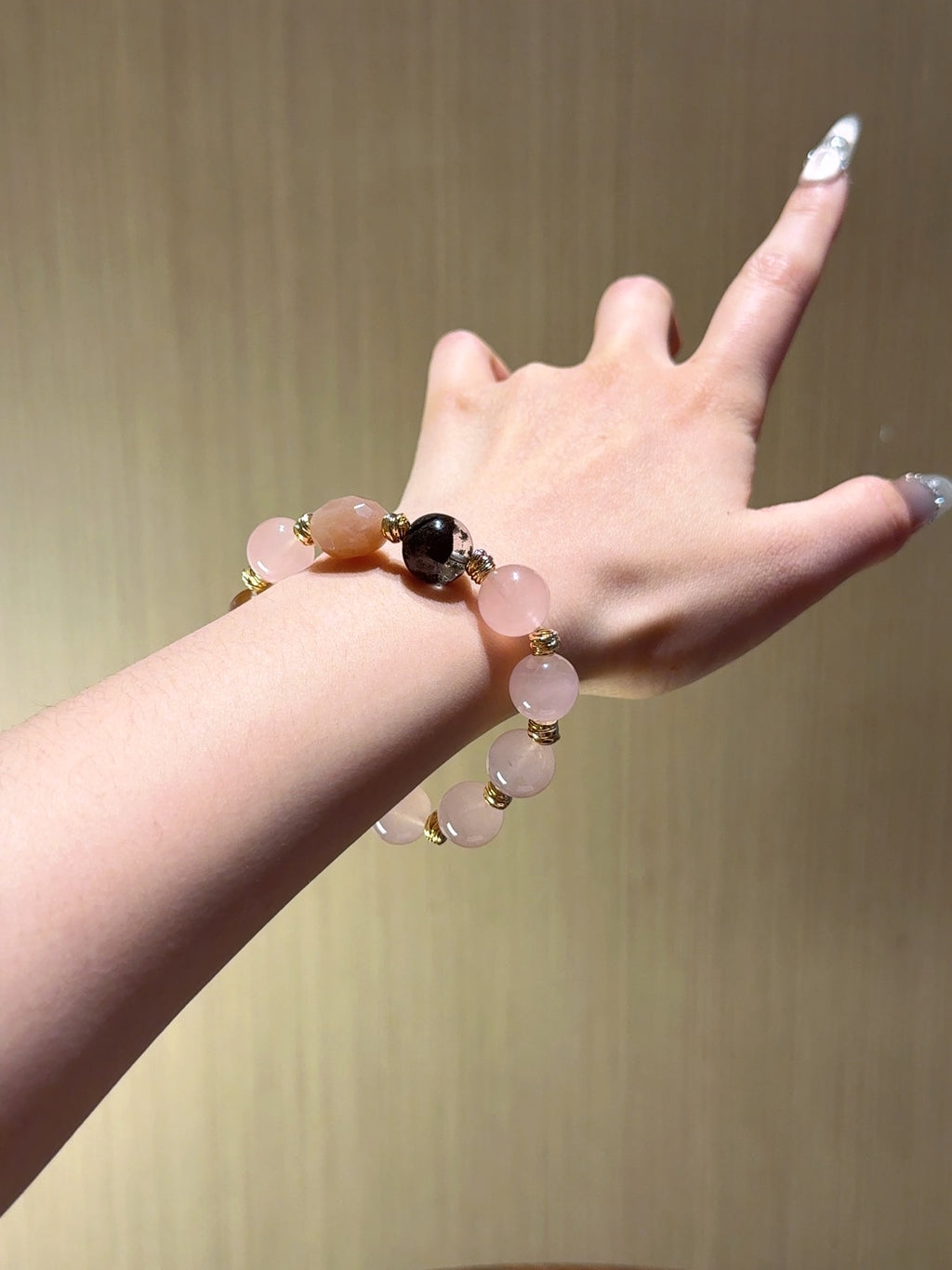 Rose Quartz Bracelet with Sunstone & Phantom Crystal – Natural Gemstone Jewelry for Mindful Living