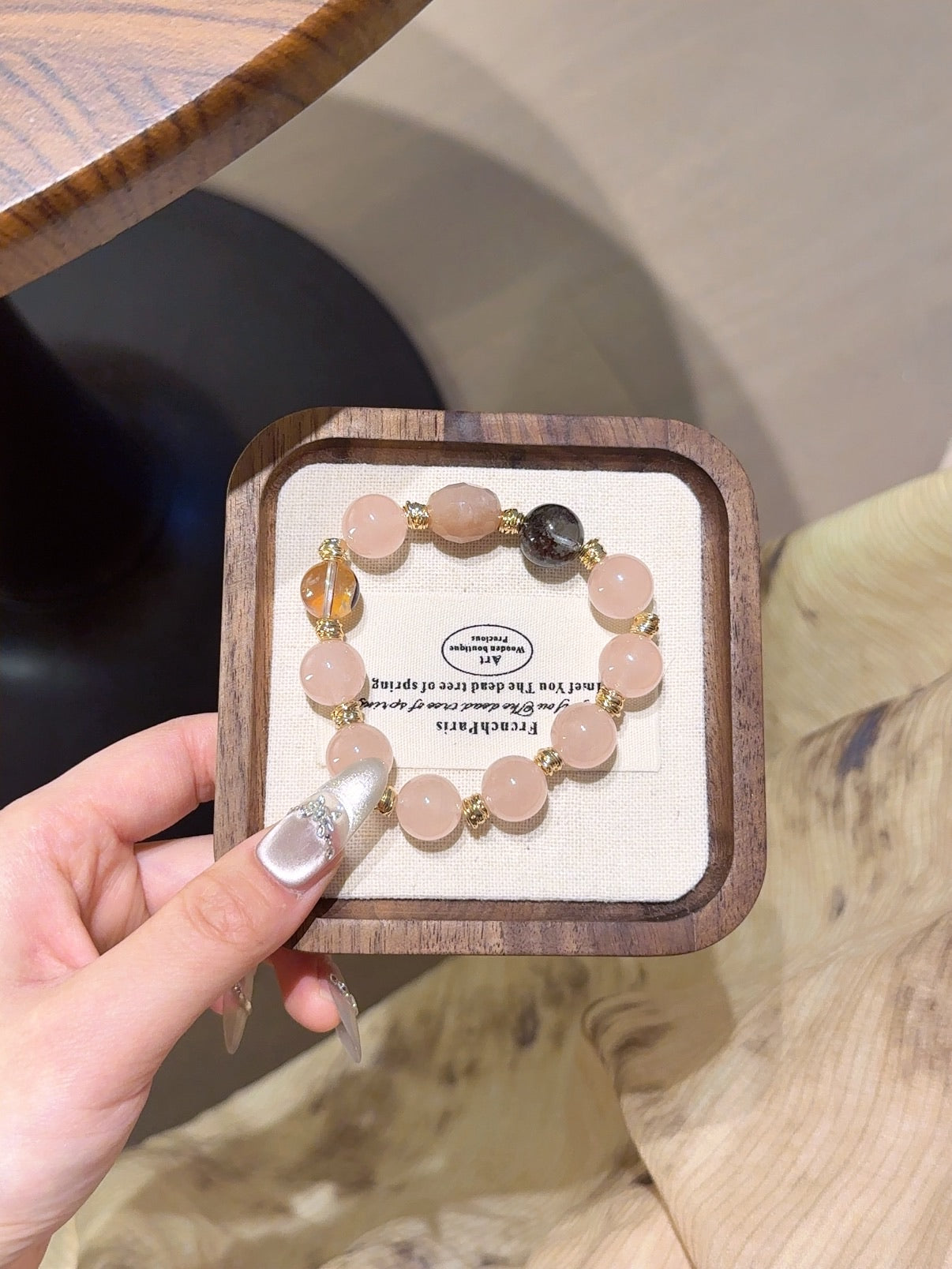Rose Quartz Bracelet with Sunstone & Phantom Crystal – Natural Gemstone Jewelry for Mindful Living