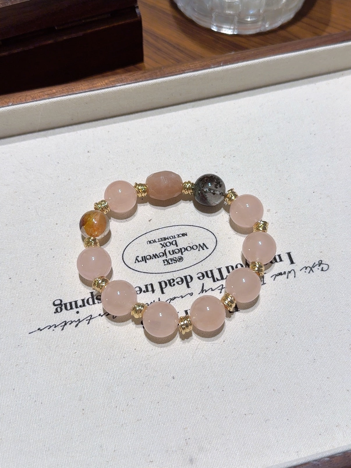 Rose Quartz Bracelet with Sunstone & Phantom Crystal – Natural Gemstone Jewelry for Mindful Living