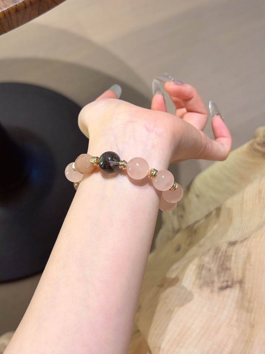 Rose Quartz Bracelet with Sunstone & Phantom Crystal – Natural Gemstone Jewelry for Mindful Living
