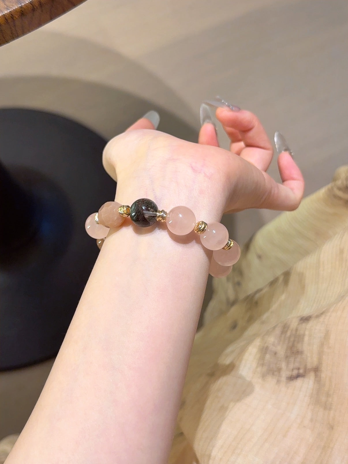 Rose Quartz Bracelet with Sunstone & Phantom Crystal – Natural Gemstone Jewelry for Mindful Living