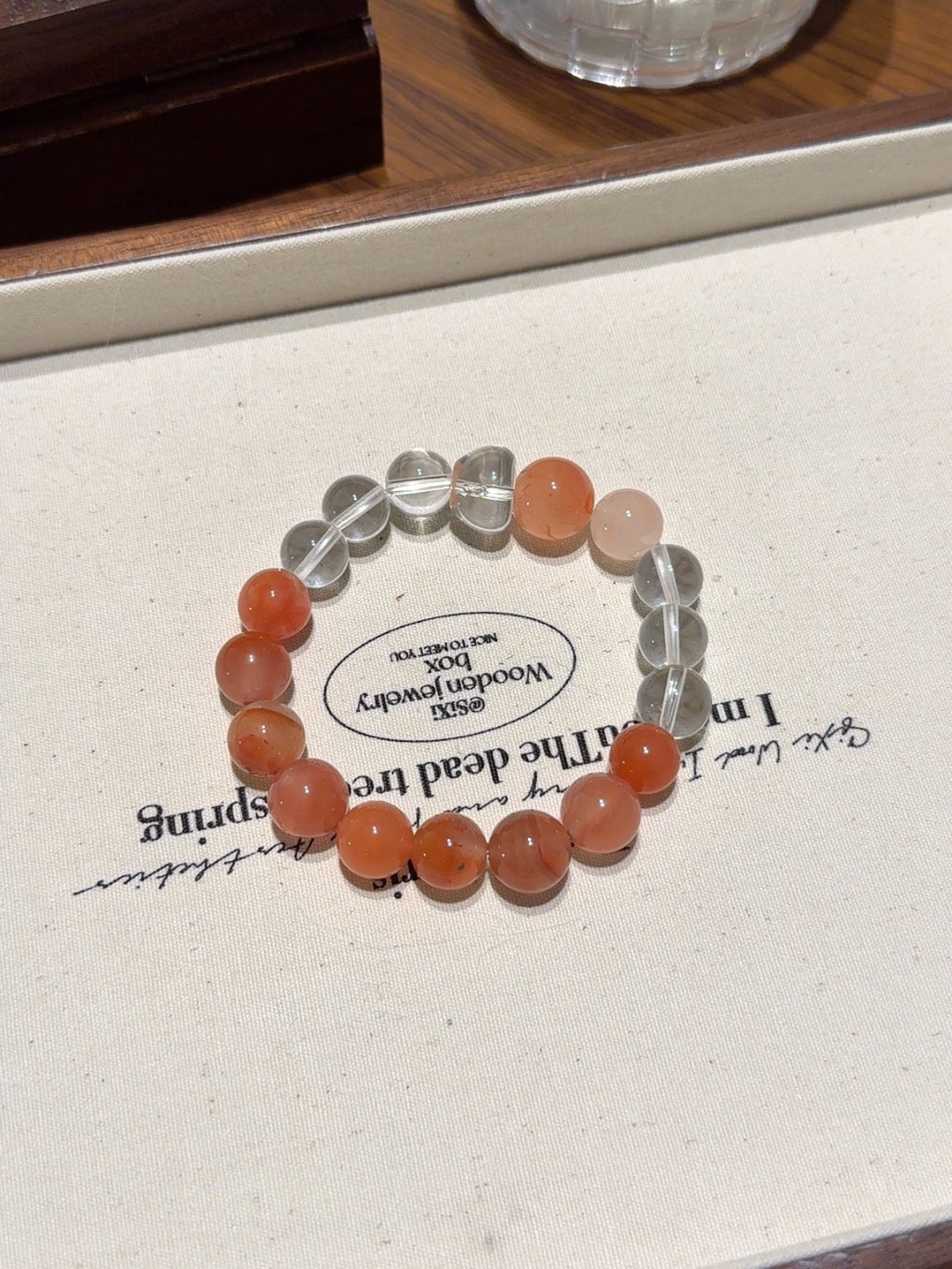 Natural Aloeswood & Clear Quartz Balance Bracelet – Handcrafted Meditation Accessory