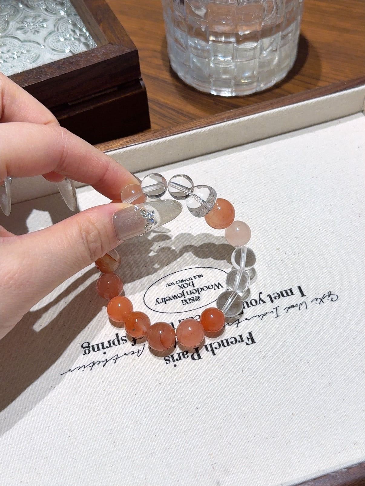 Natural Aloeswood & Clear Quartz Balance Bracelet – Handcrafted Meditation Accessory