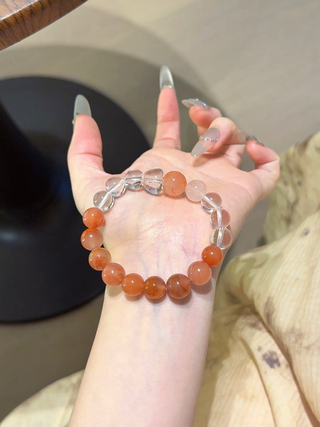 Natural Aloeswood & Clear Quartz Balance Bracelet – Handcrafted Meditation Accessory