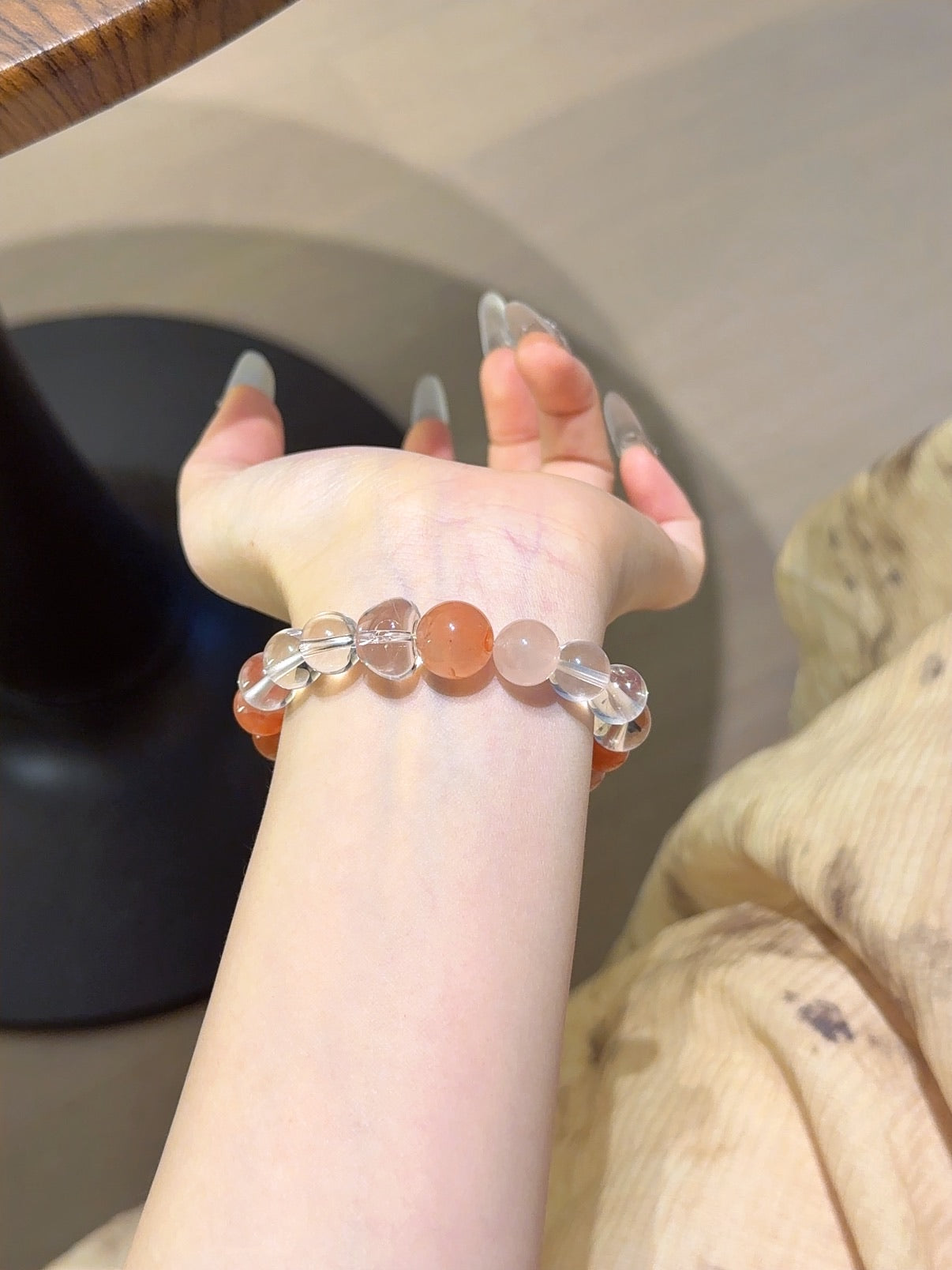 Natural Aloeswood & Clear Quartz Balance Bracelet – Handcrafted Meditation Accessory