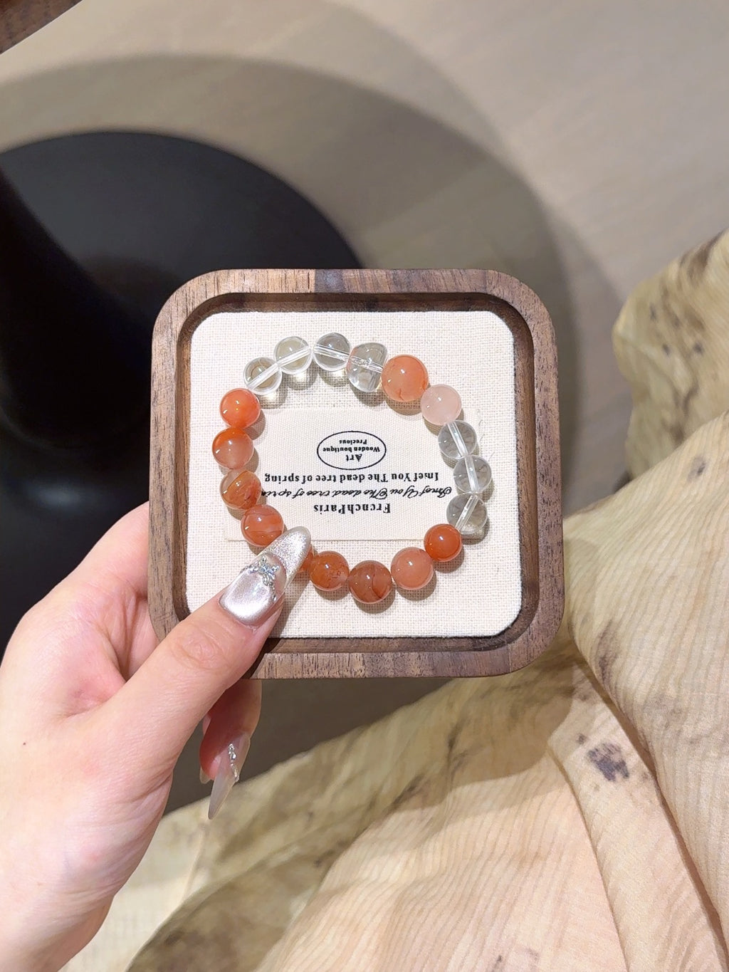 Natural Aloeswood & Clear Quartz Balance Bracelet – Handcrafted Meditation Accessory