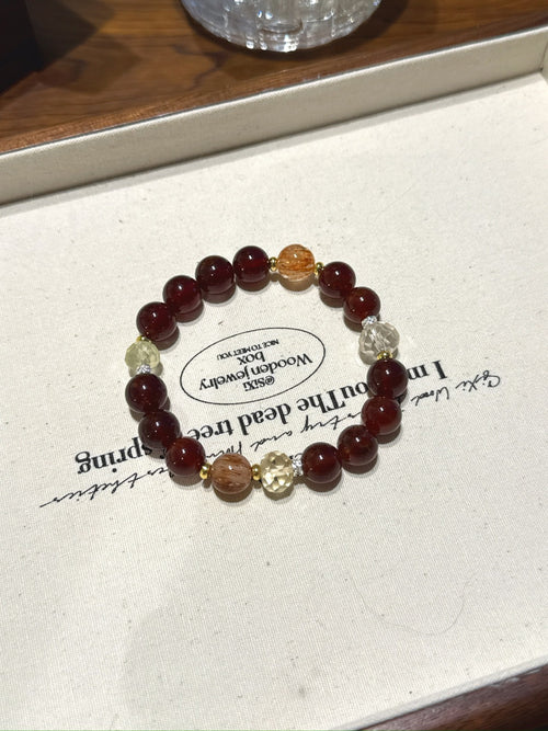 Garnet & Black Gold Super Seven Crystal Bracelet | 9mm Gemstone for Abundance & Vitality | Handcrafted Spiritual Jewelry for Women