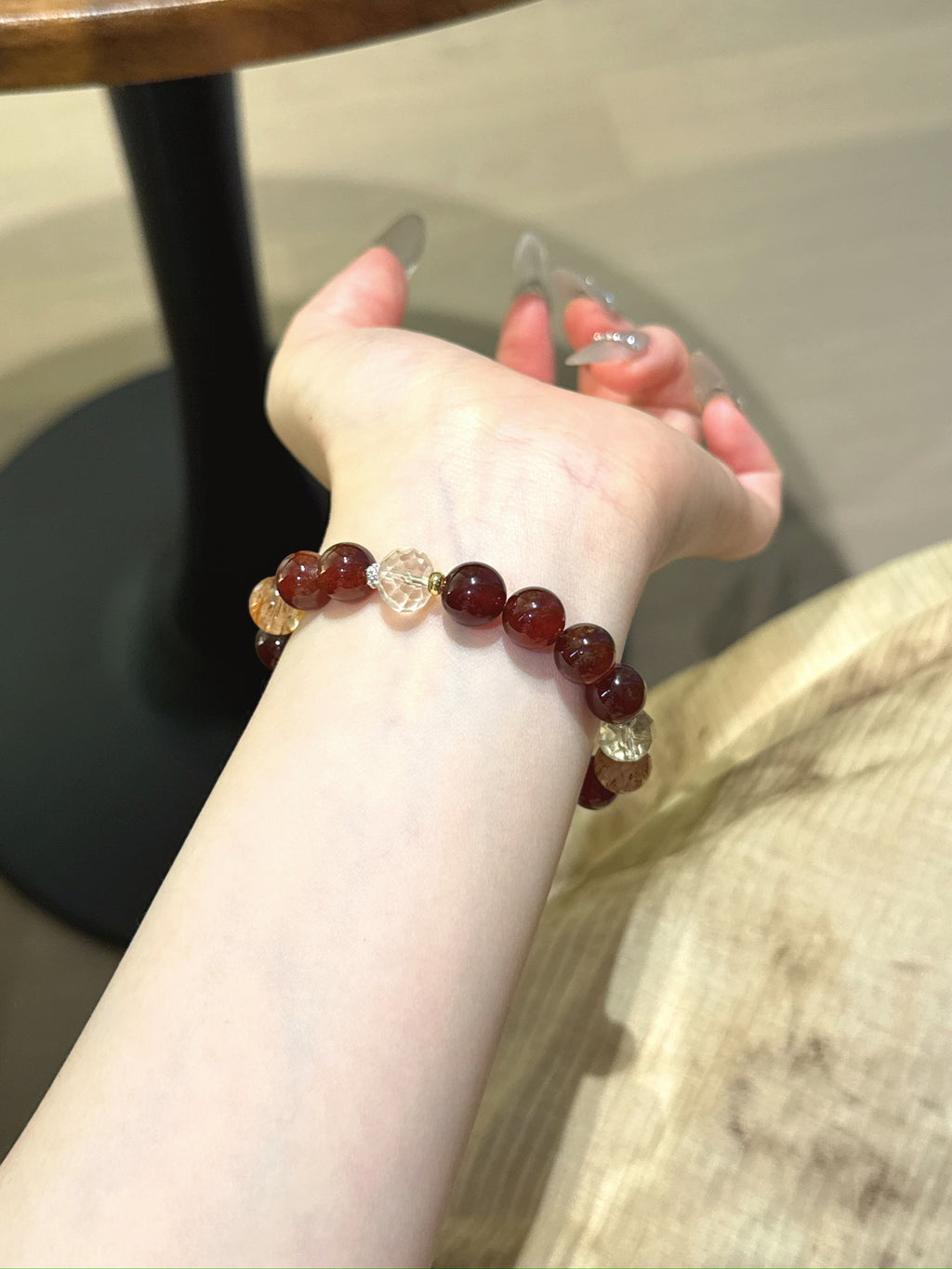 Garnet & Black Gold Super Seven Crystal Bracelet | 9mm Gemstone for Abundance & Vitality | Handcrafted Spiritual Jewelry for Women