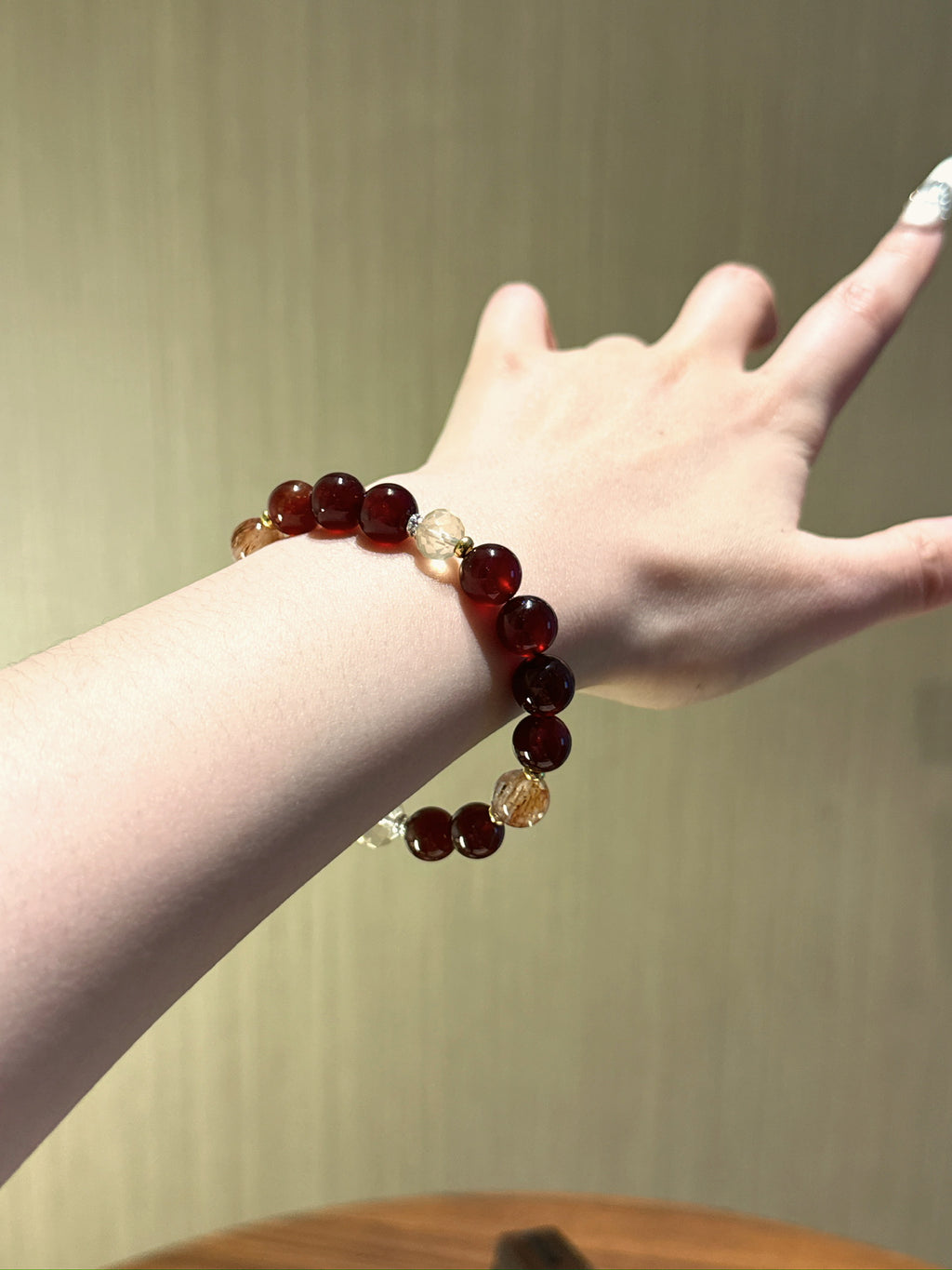 Garnet & Black Gold Super Seven Crystal Bracelet | 9mm Gemstone for Abundance & Vitality | Handcrafted Spiritual Jewelry for Women