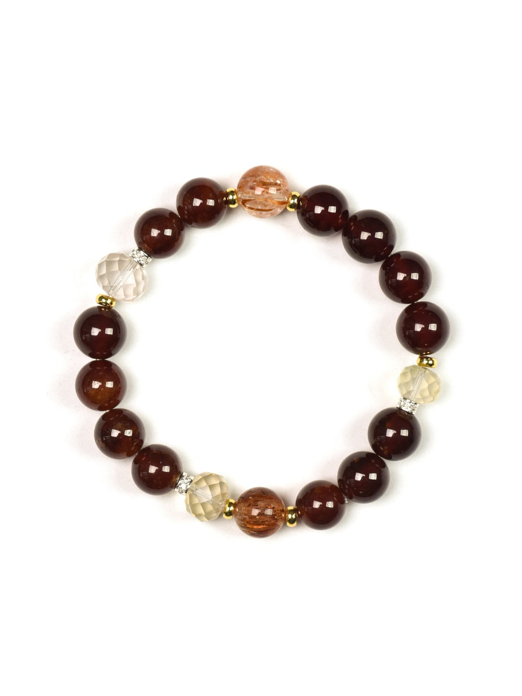 Garnet & Black Gold Super Seven Crystal Bracelet | 9mm Gemstone for Abundance & Vitality | Handcrafted Spiritual Jewelry for Women