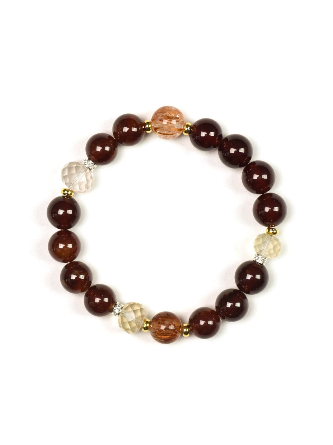 Garnet & Black Gold Super Seven Crystal Bracelet | 9mm Gemstone for Abundance & Vitality | Handcrafted Spiritual Jewelry for Women