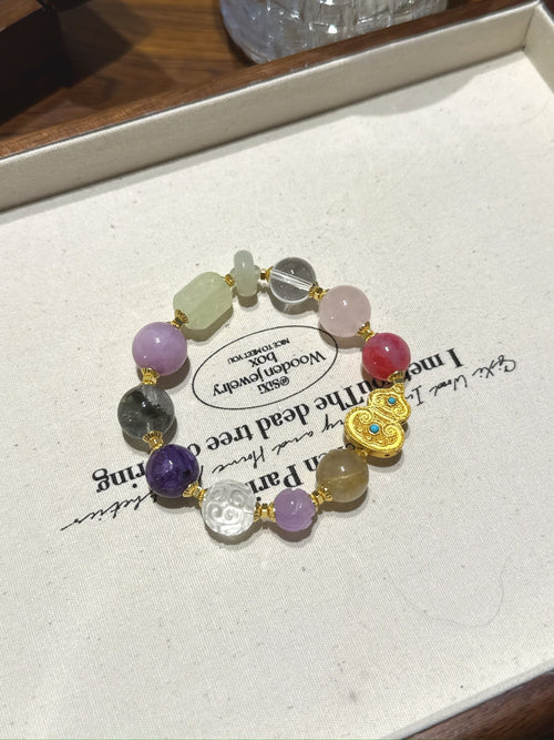 Multi-Treasure Gemstone Bracelet | 10-Gemstone Abundance Crystal | Neo-Chinese Handcrafted Jewelry for Women
