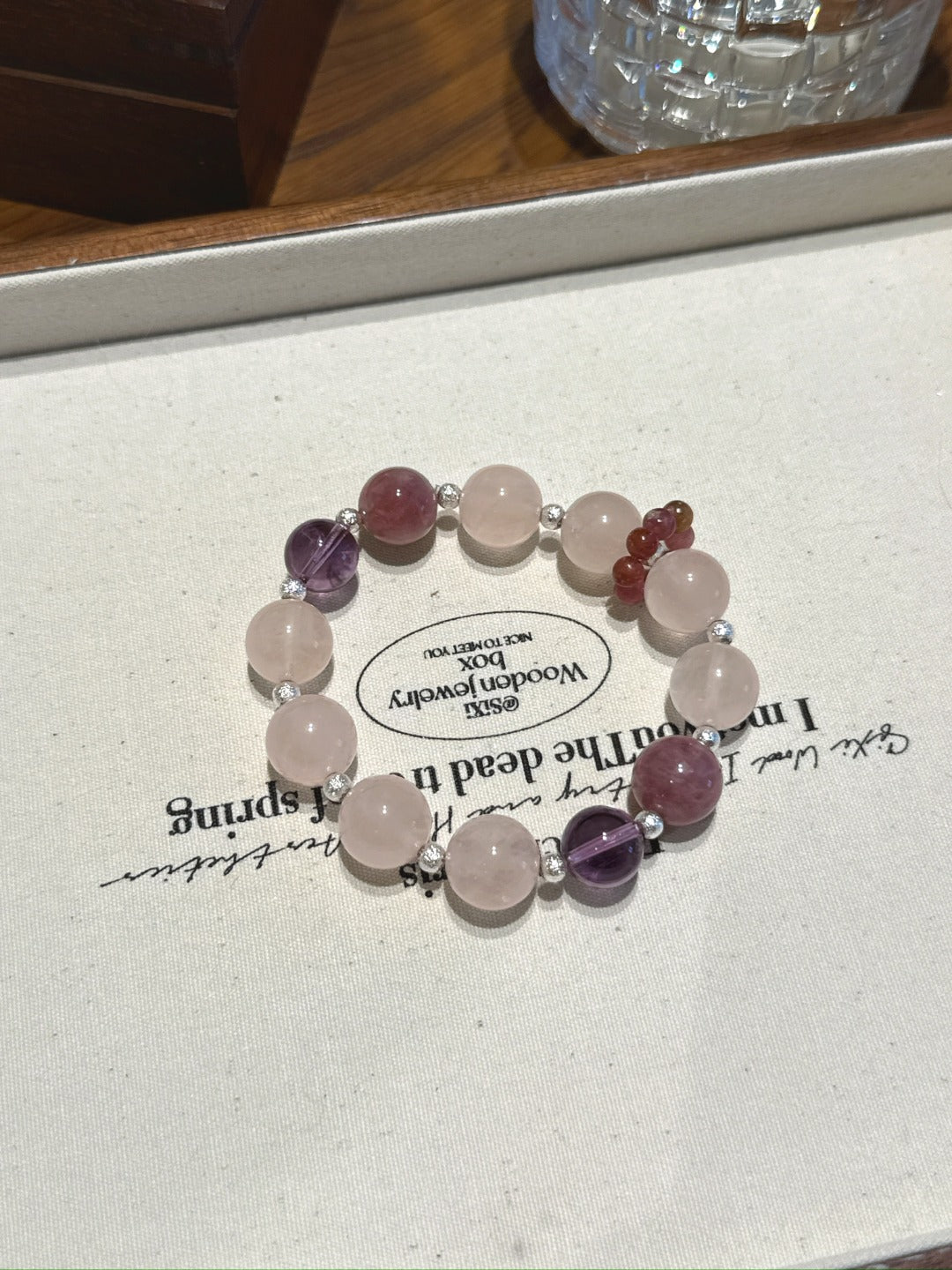 Peach Parfait Crystal Bracelet - Rose Quartz, Amethyst & Phosphosiderite for Soulmates, Wisdom & Anxiety Relief - Lancie Upre