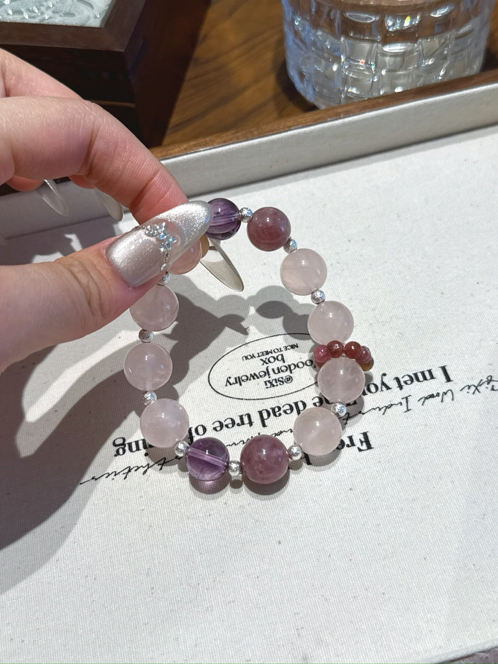 Peach Parfait Crystal Bracelet - Rose Quartz, Amethyst & Phosphosiderite for Soulmates, Wisdom & Anxiety Relief - Lancie Upre