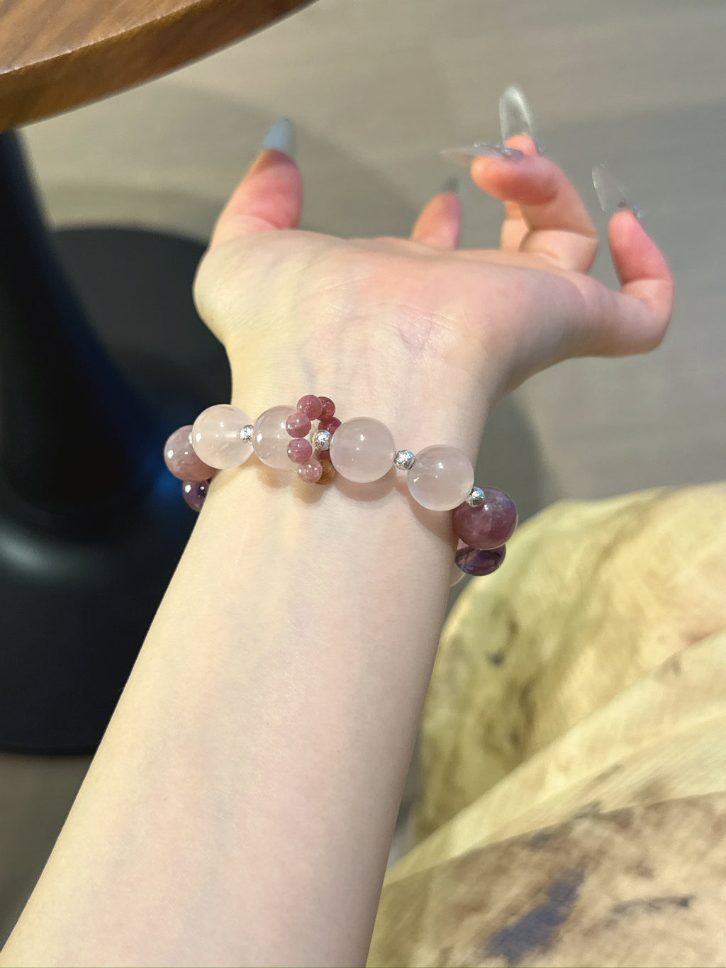 Peach Parfait Crystal Bracelet - Rose Quartz, Amethyst & Phosphosiderite for Soulmates, Wisdom & Anxiety Relief - Lancie Upre