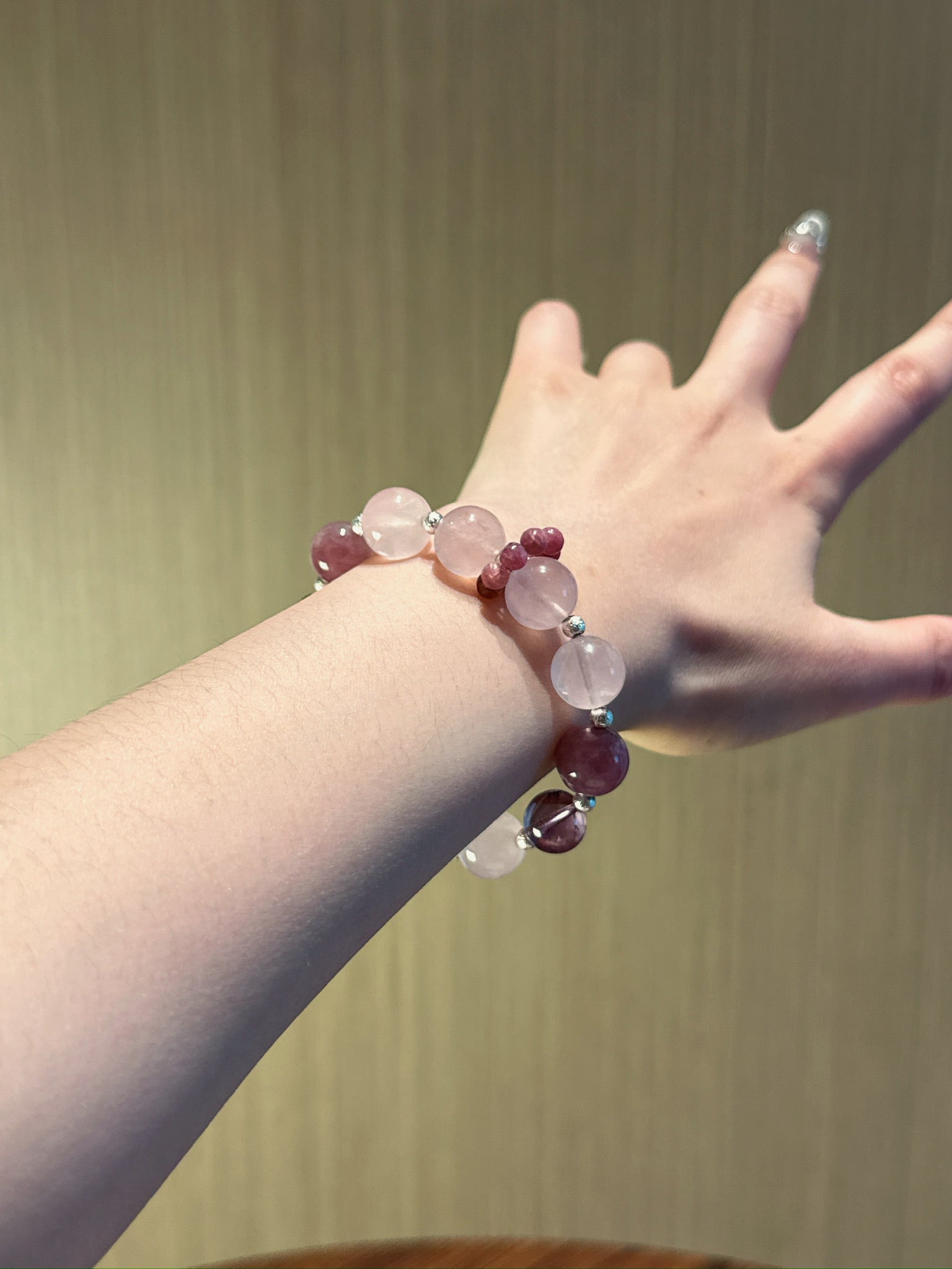 Peach Parfait Crystal Bracelet - Rose Quartz, Amethyst & Phosphosiderite for Soulmates, Wisdom & Anxiety Relief - Lancie Upre