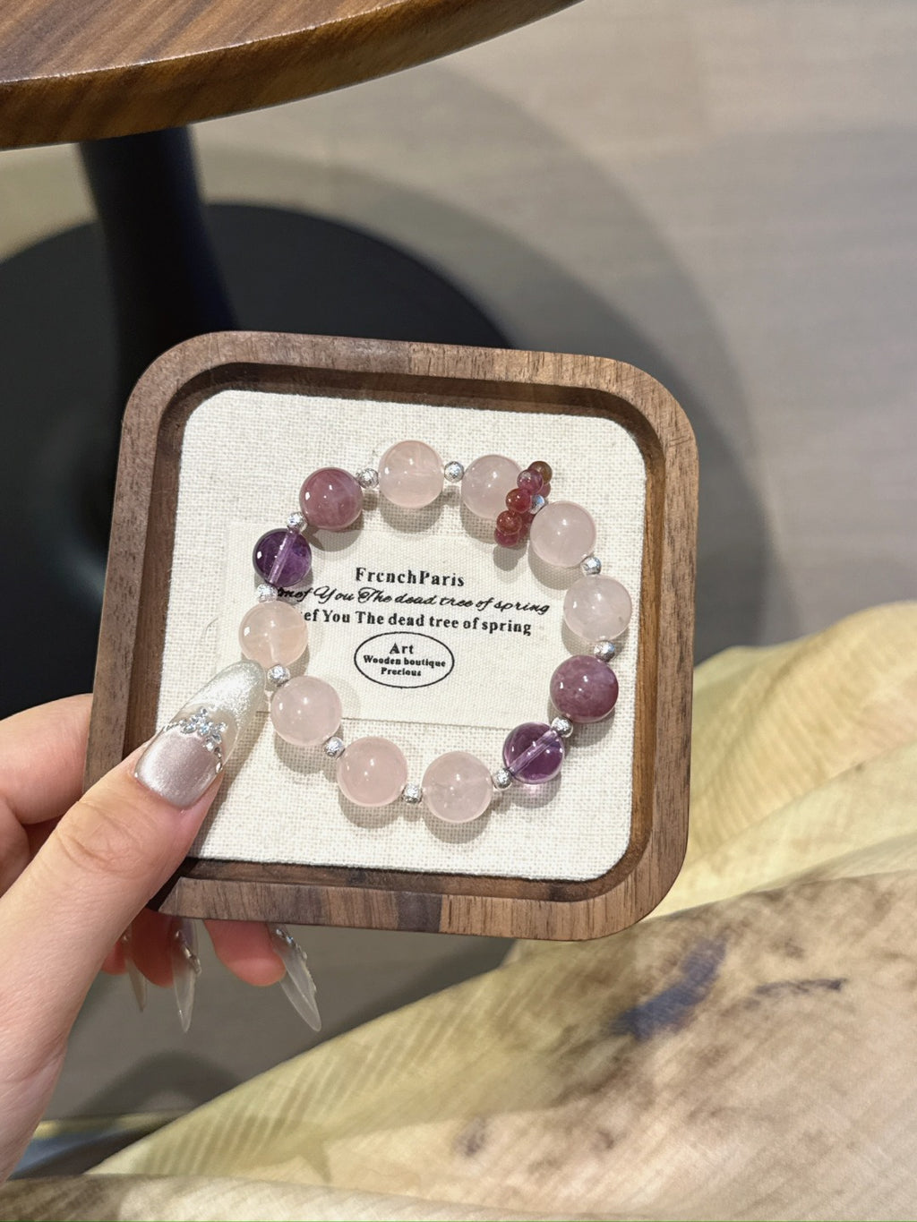 Peach Parfait Crystal Bracelet - Rose Quartz, Amethyst & Phosphosiderite for Soulmates, Wisdom & Anxiety Relief - Lancie Upre