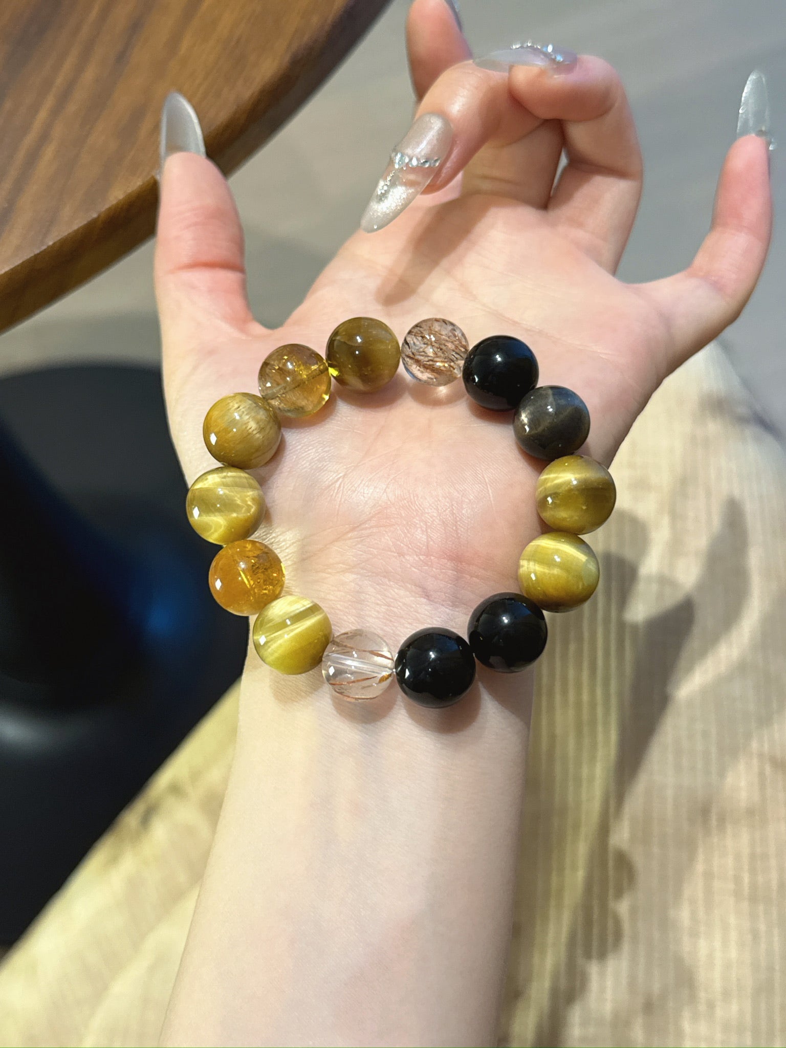 Golden Tiger’s Eye & Black Super Seven Power Bracelet - Wealth Manifestation, Protection & Career Success - Lancie Upre
