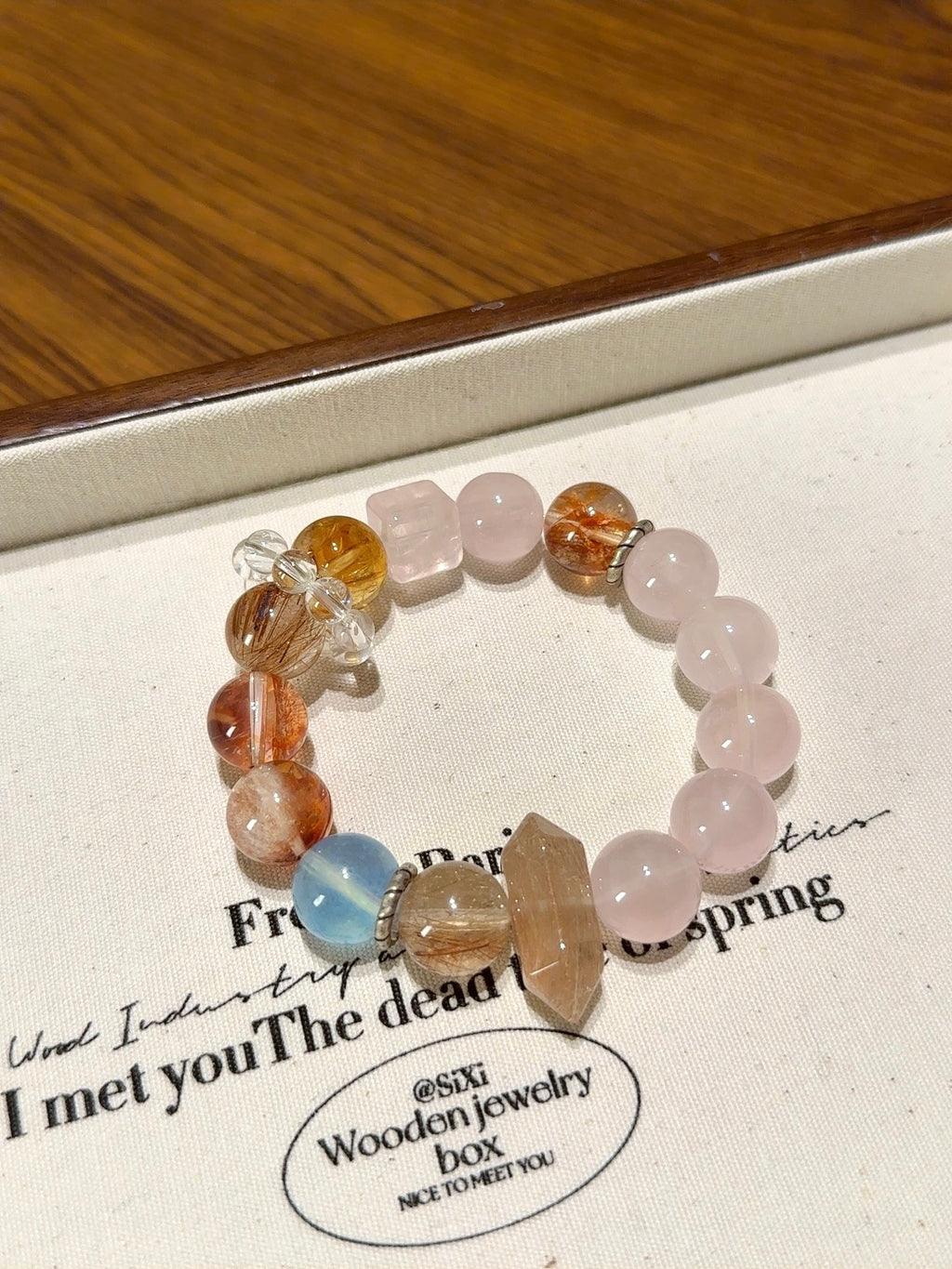 Natural Rose Quartz Crystal Bracelet — Rose Quartz, Aura Quartz, Rabbit-Hair Quartz, Citrine, Aquamarine… | Handmade Crystal Jewelry