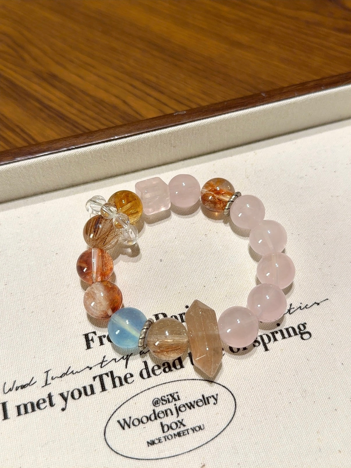 Natural Rose Quartz Crystal Bracelet — Rose Quartz, Aura Quartz, Rabbit-Hair Quartz, Citrine, Aquamarine… | Handmade Crystal Jewelry