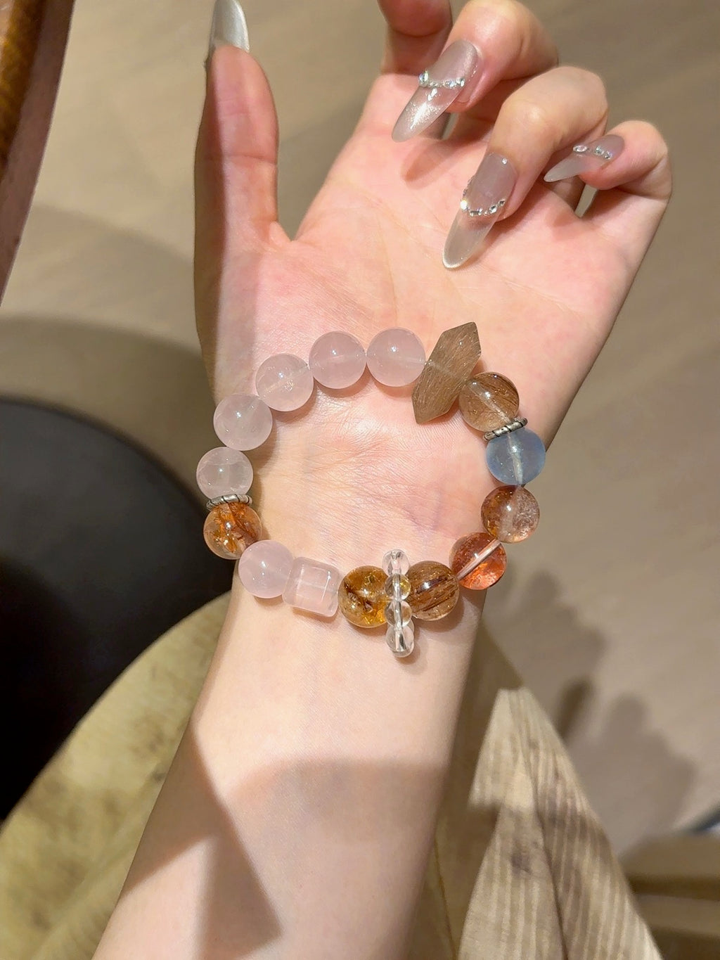 Natural Rose Quartz Crystal Bracelet — Rose Quartz, Aura Quartz, Rabbit-Hair Quartz, Citrine, Aquamarine… | Handmade Crystal Jewelry
