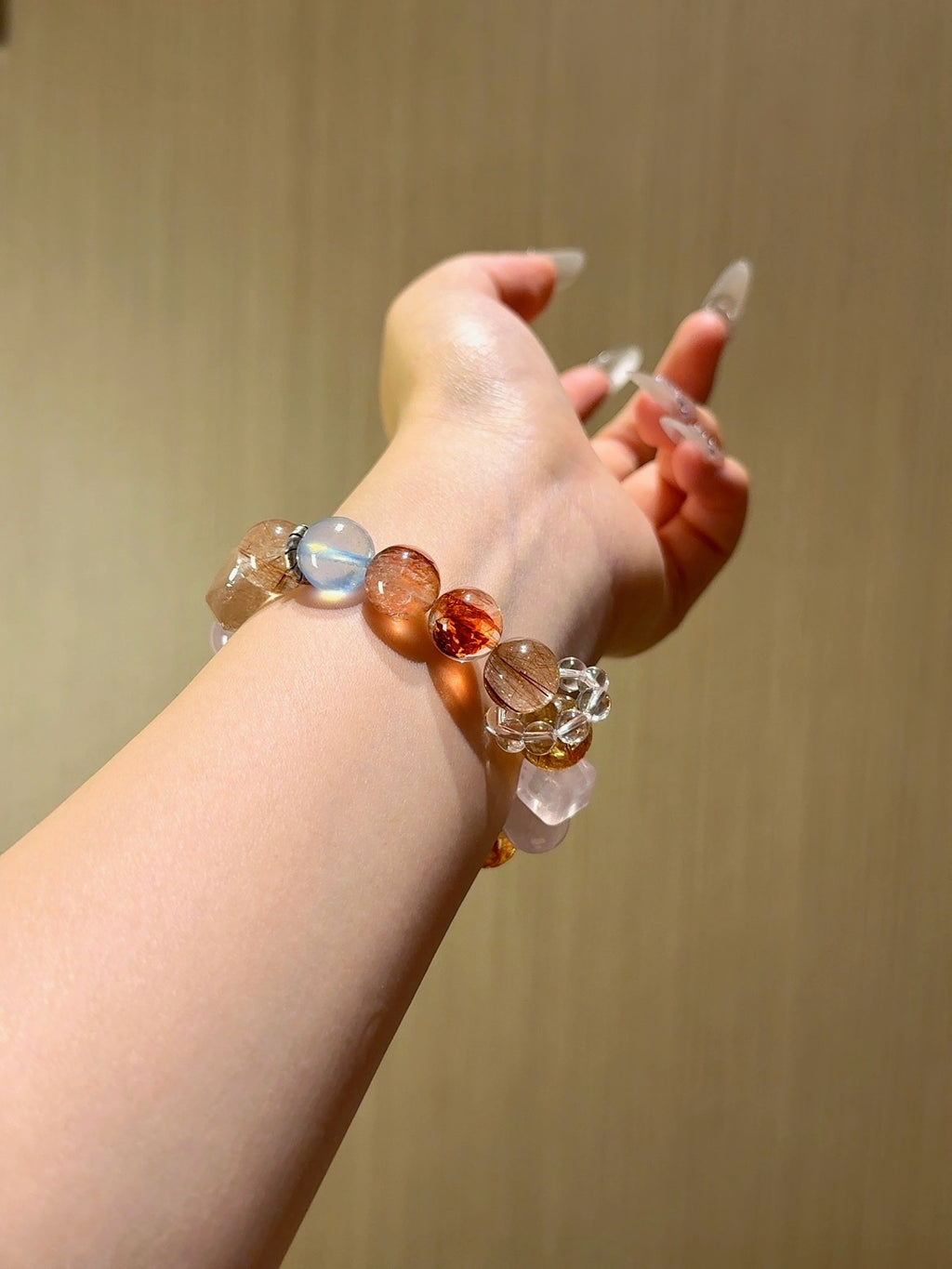 Natural Rose Quartz Crystal Bracelet — Rose Quartz, Aura Quartz, Rabbit-Hair Quartz, Citrine, Aquamarine… | Handmade Crystal Jewelry