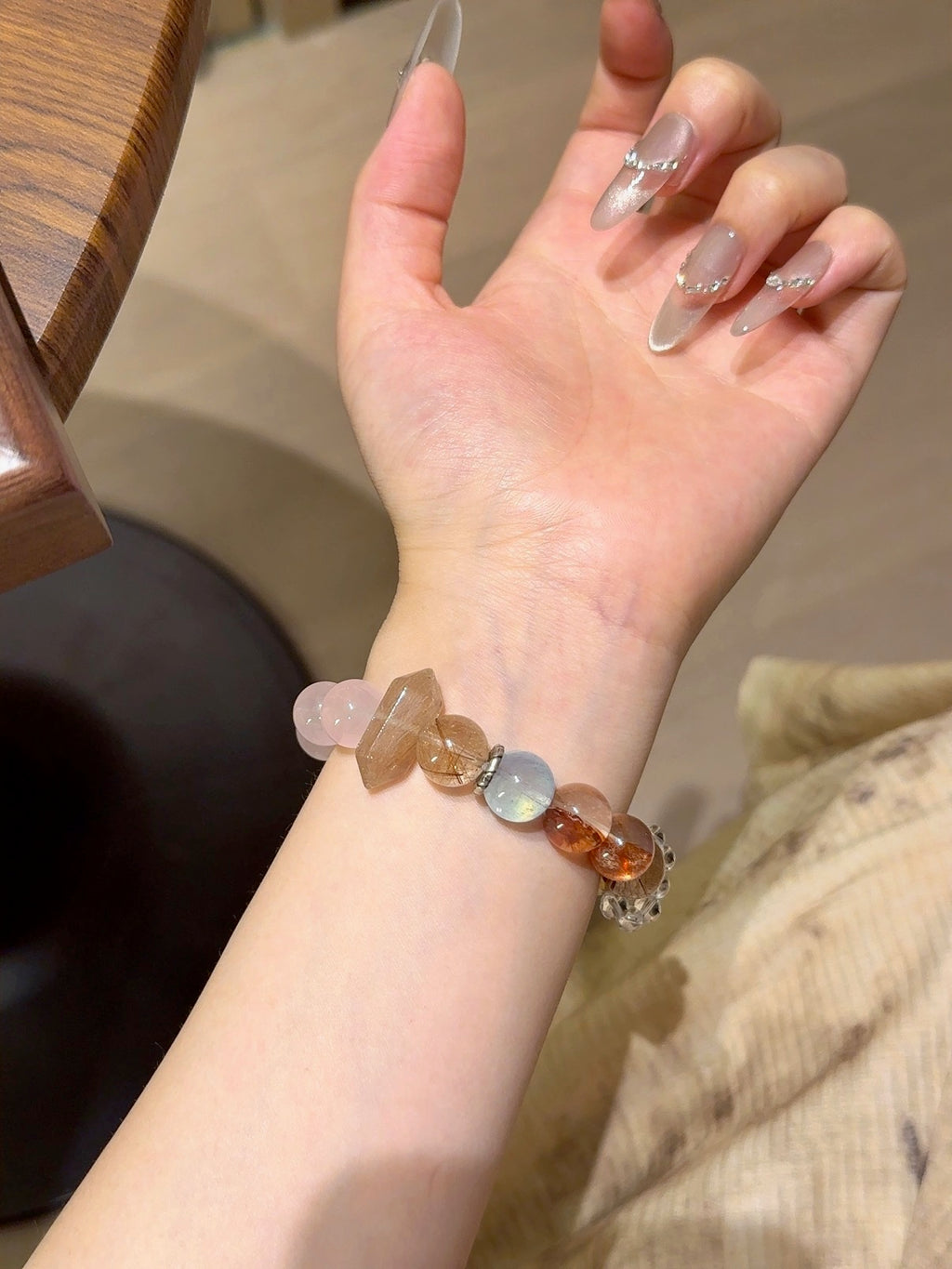 Natural Rose Quartz Crystal Bracelet — Rose Quartz, Aura Quartz, Rabbit-Hair Quartz, Citrine, Aquamarine… | Handmade Crystal Jewelry