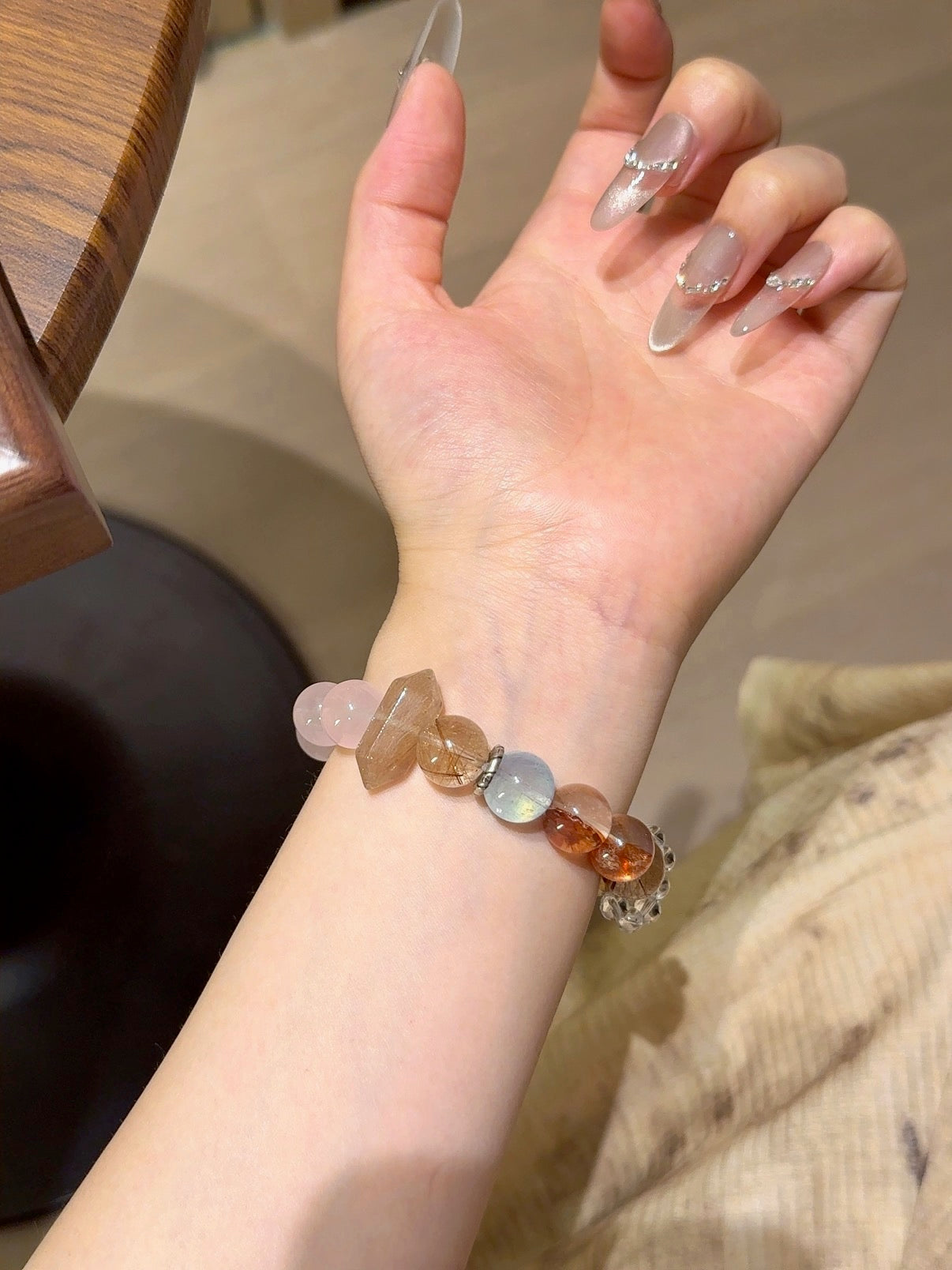 Natural Rose Quartz Crystal Bracelet — Rose Quartz, Aura Quartz, Rabbit-Hair Quartz, Citrine, Aquamarine… | Handmade Crystal Jewelry