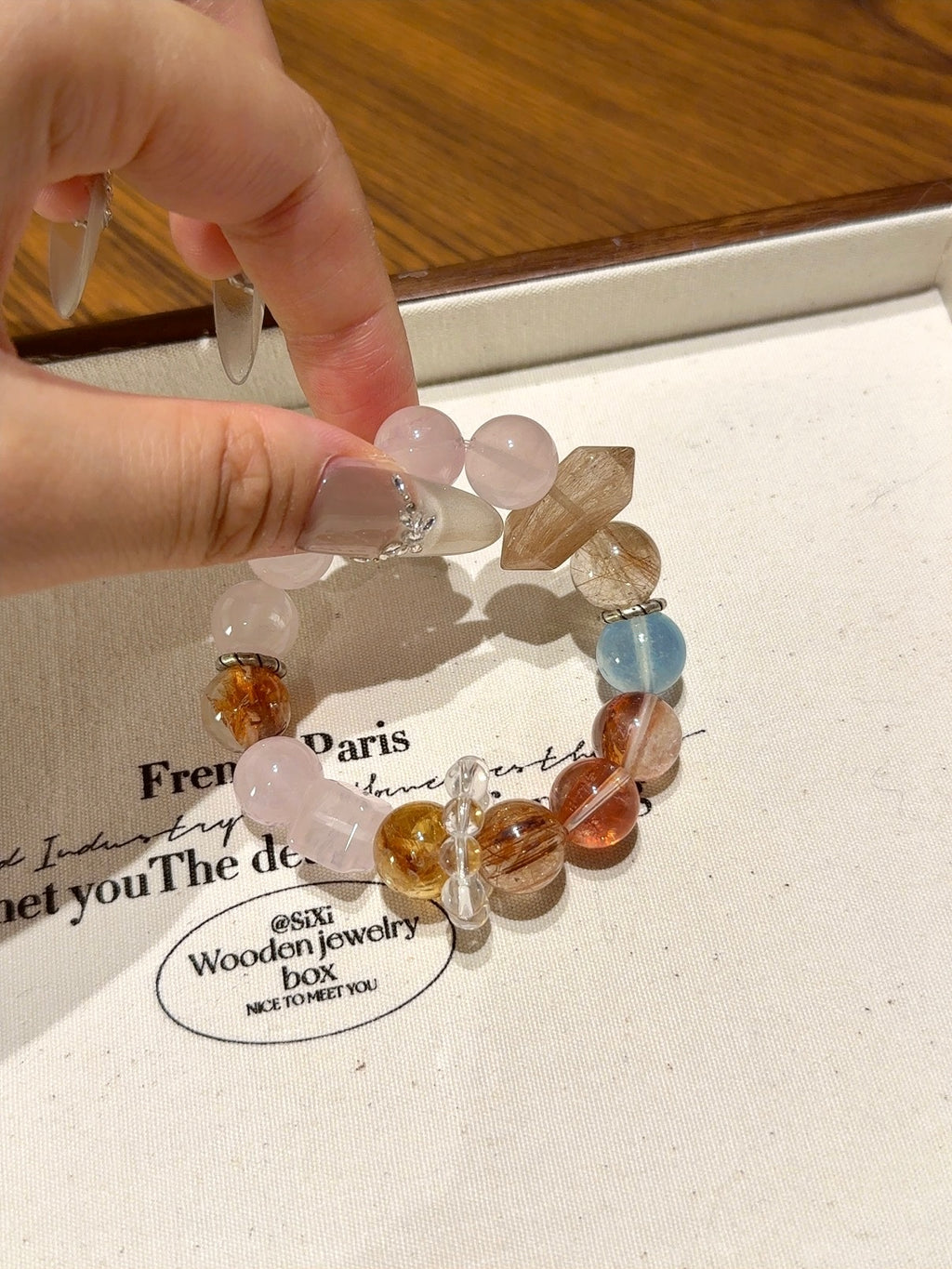 Natural Rose Quartz Crystal Bracelet — Rose Quartz, Aura Quartz, Rabbit-Hair Quartz, Citrine, Aquamarine… | Handmade Crystal Jewelry