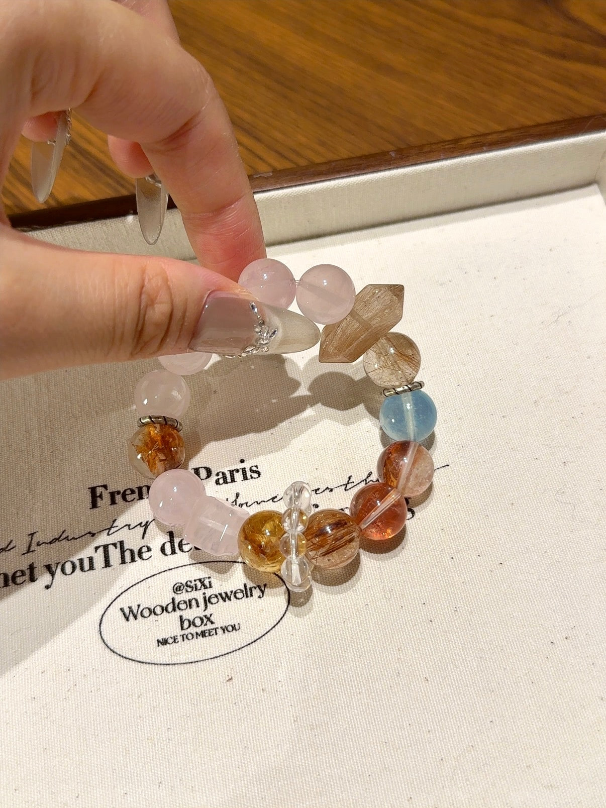 Natural Rose Quartz Crystal Bracelet — Rose Quartz, Aura Quartz, Rabbit-Hair Quartz, Citrine, Aquamarine… | Handmade Crystal Jewelry