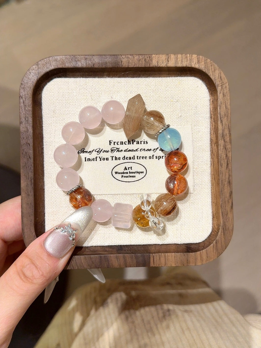 Natural Rose Quartz Crystal Bracelet — Rose Quartz, Aura Quartz, Rabbit-Hair Quartz, Citrine, Aquamarine… | Handmade Crystal Jewelry