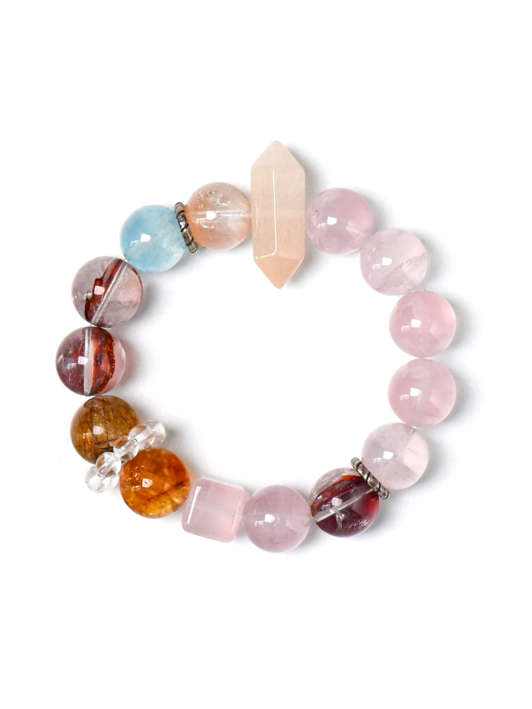 Natural Rose Quartz Crystal Bracelet — Rose Quartz, Aura Quartz, Rabbit-Hair Quartz, Citrine, Aquamarine… | Handmade Crystal Jewelry