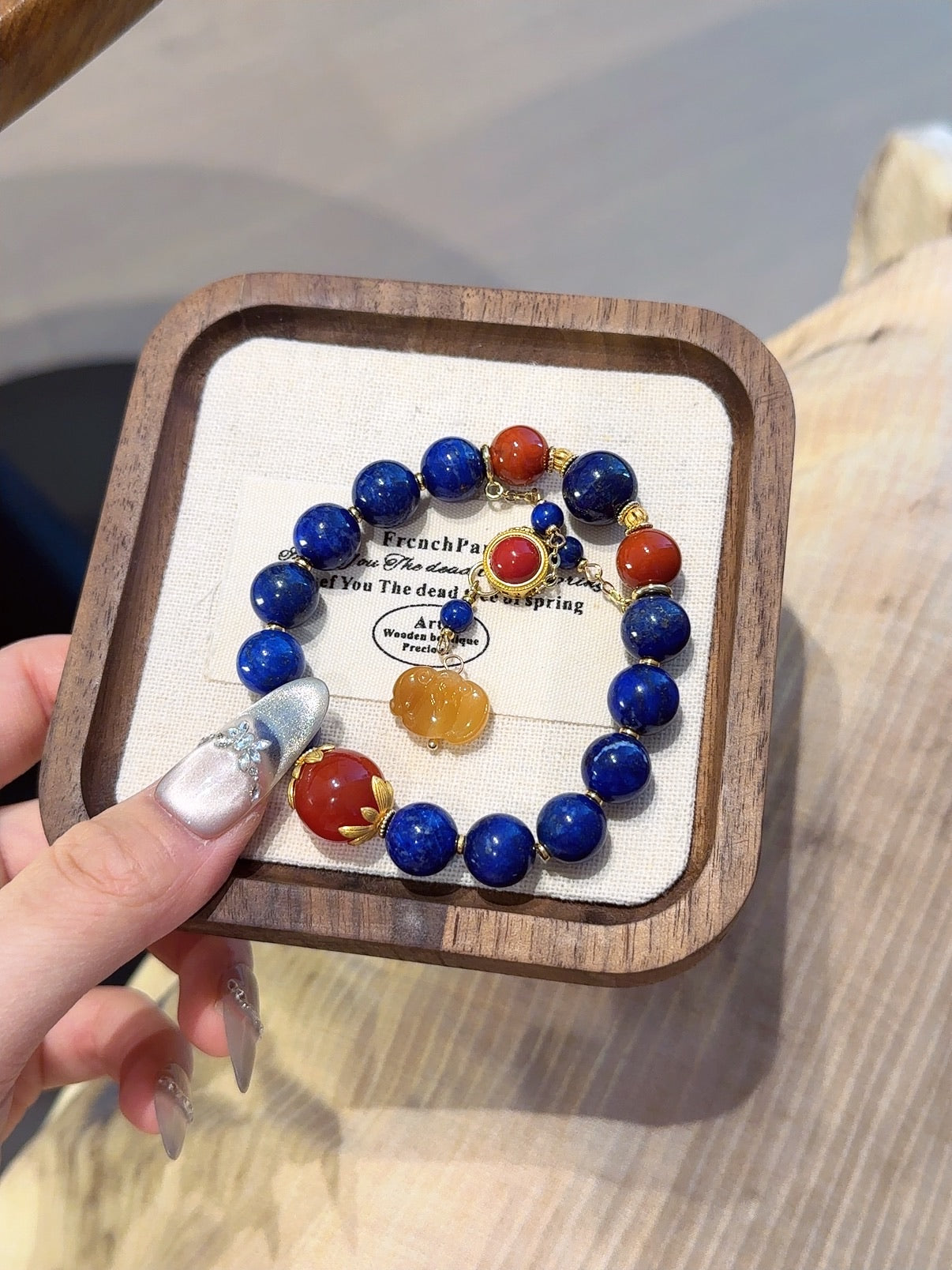 Natural Lapis Lazuli Crystal Bracelet — Lapis Lazuli, Red Agate, Citrine | Handmade Crystal Jewelry