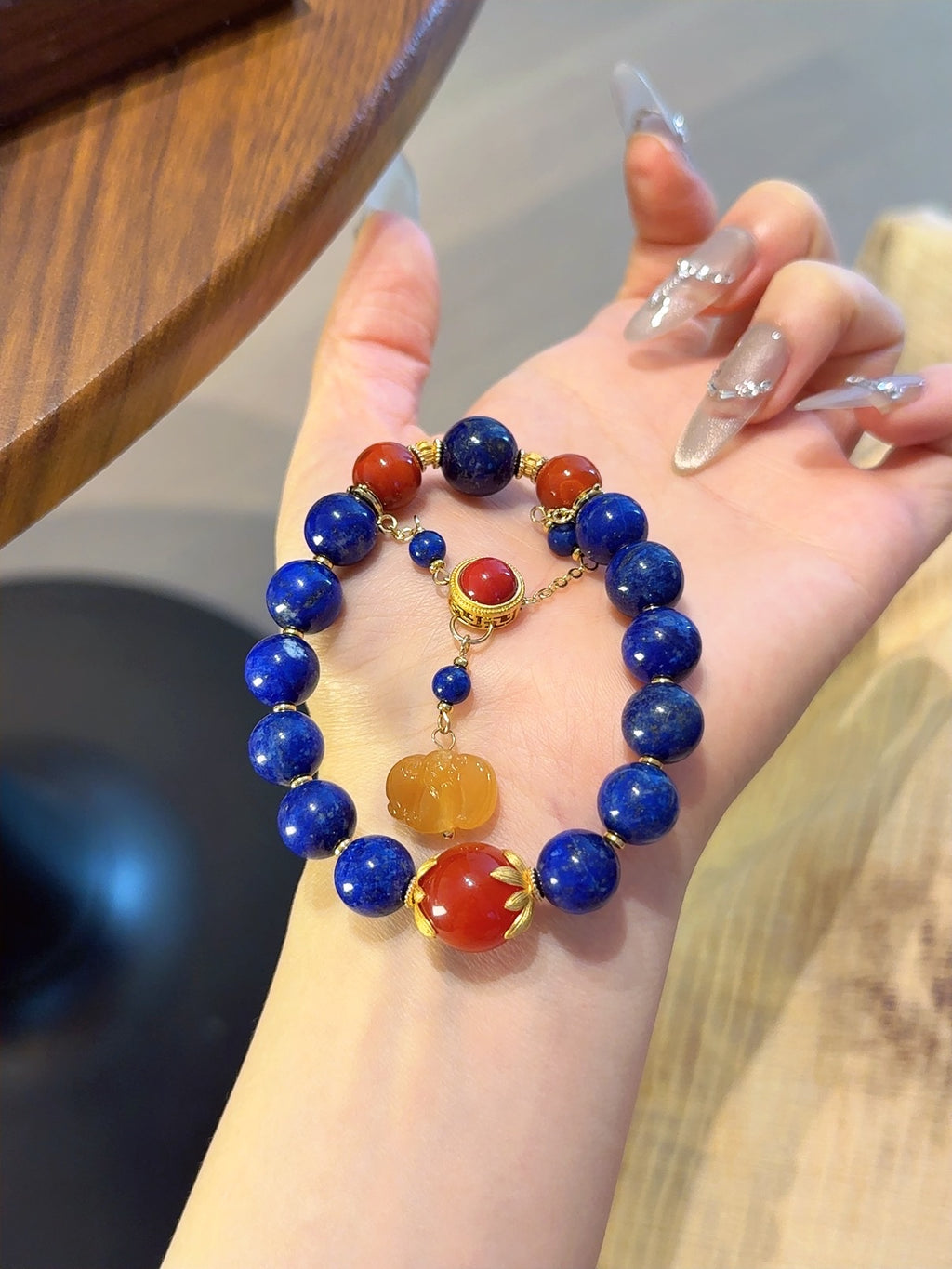Natural Lapis Lazuli Crystal Bracelet — Lapis Lazuli, Red Agate, Citrine | Handmade Crystal Jewelry