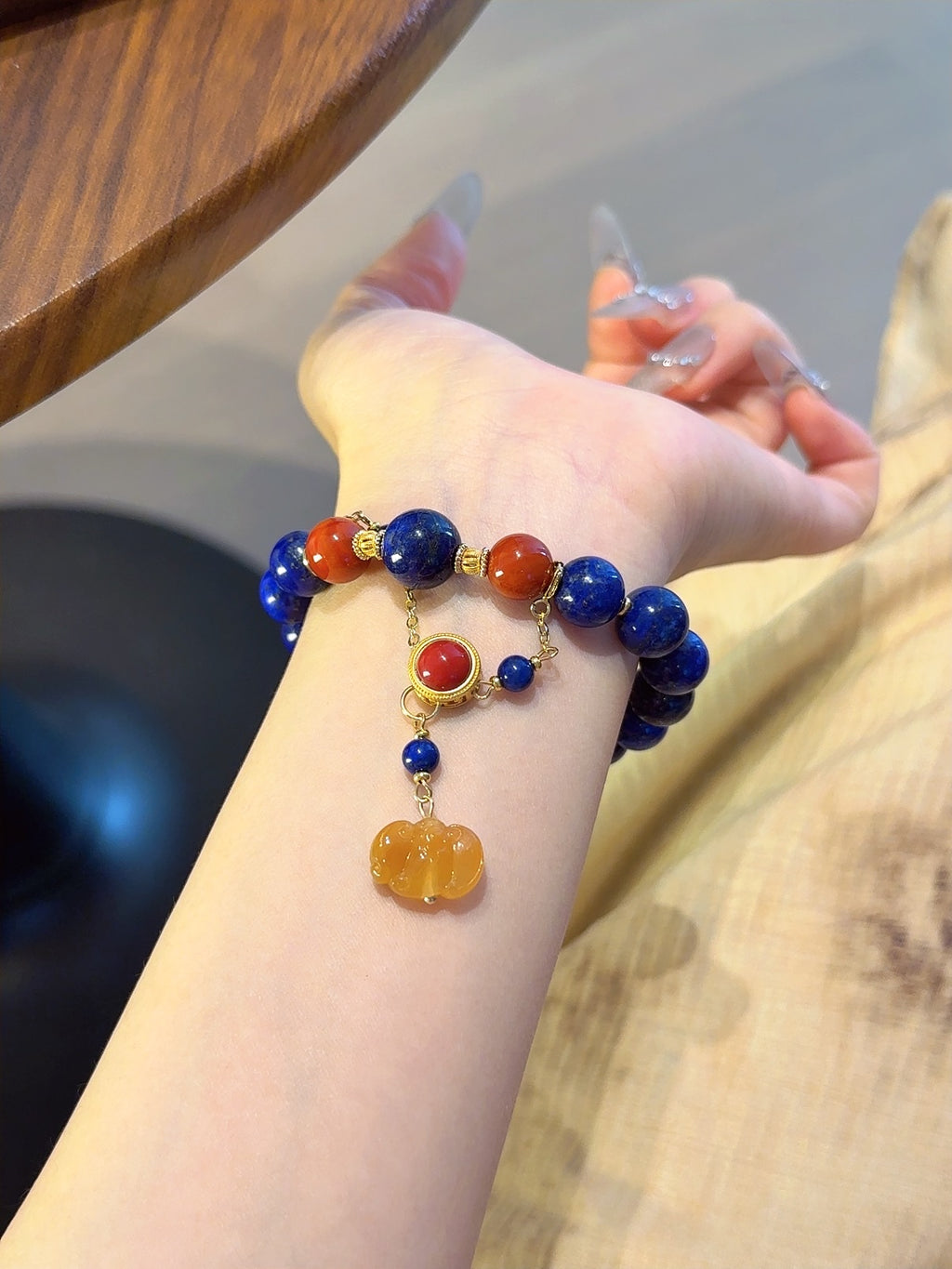 Natural Lapis Lazuli Crystal Bracelet — Lapis Lazuli, Red Agate, Citrine | Handmade Crystal Jewelry