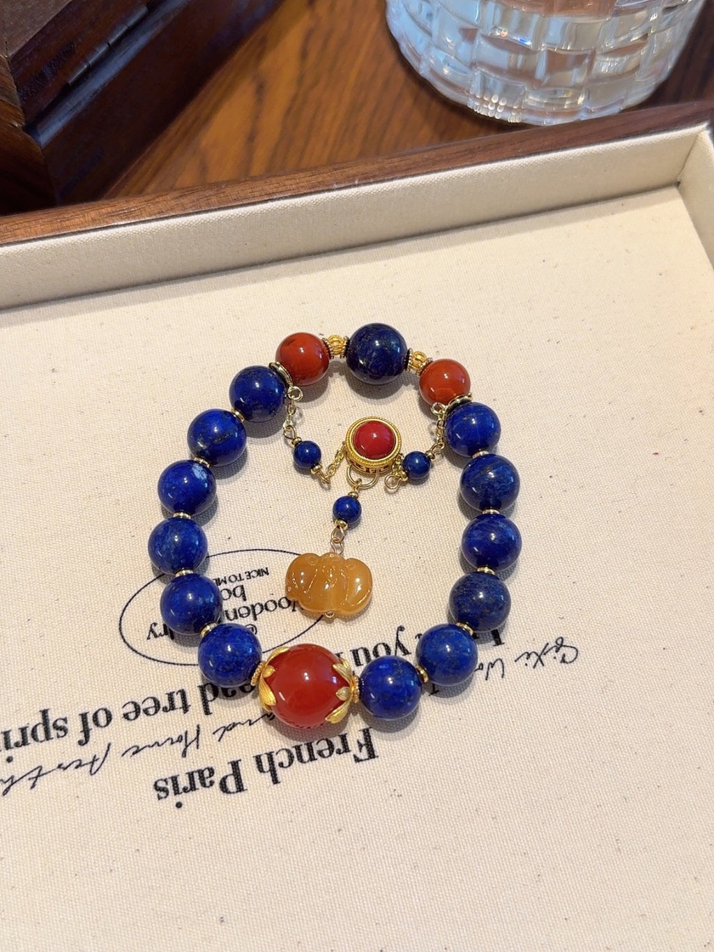 Natural Lapis Lazuli Crystal Bracelet — Lapis Lazuli, Red Agate, Citrine | Handmade Crystal Jewelry