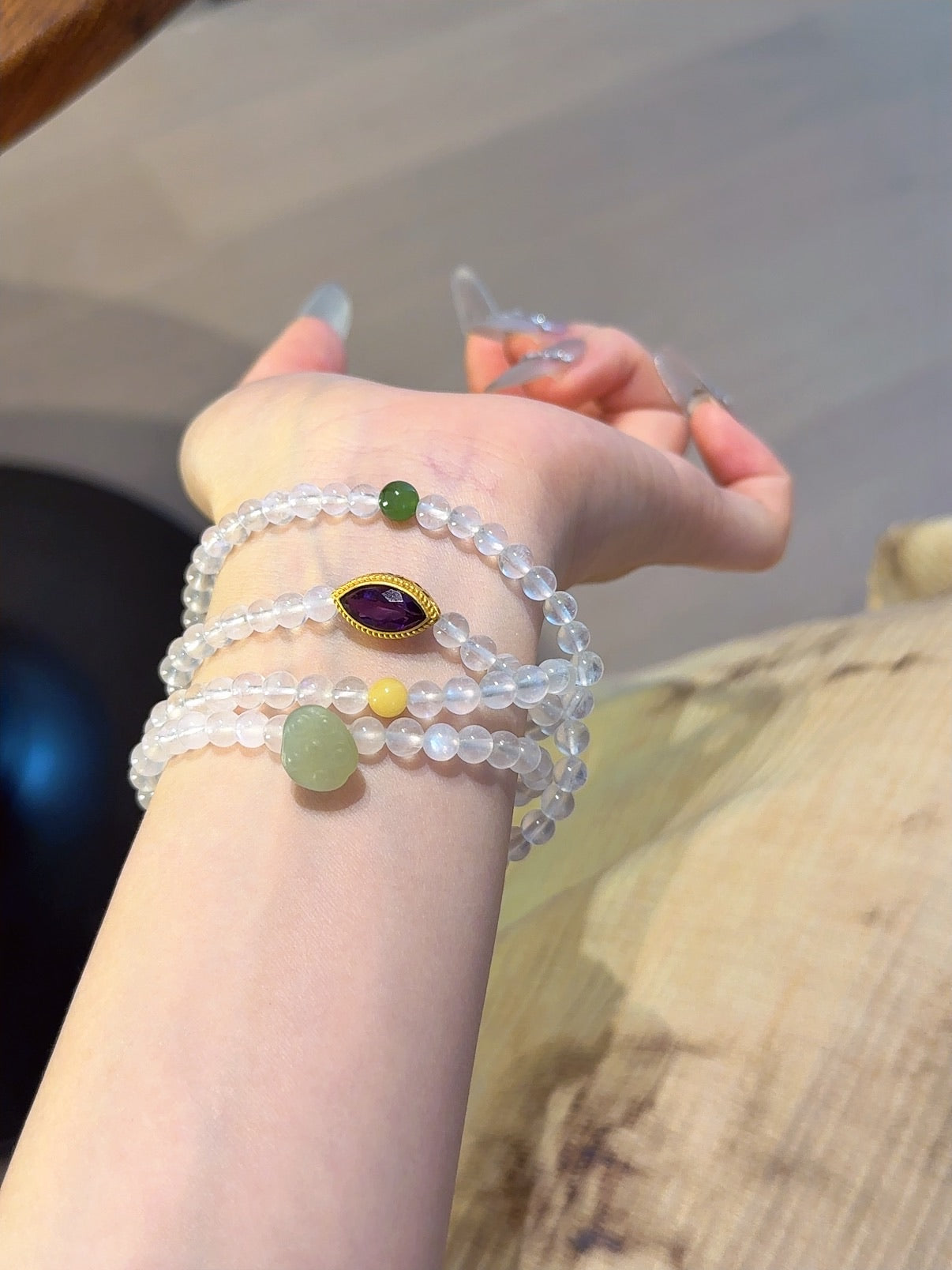 Natural Moonstone Crystal Bracelet — Moonstone, Green Jade, Amber, Hetian Jade, Amethyst | Handmade Crystal Jewelry
