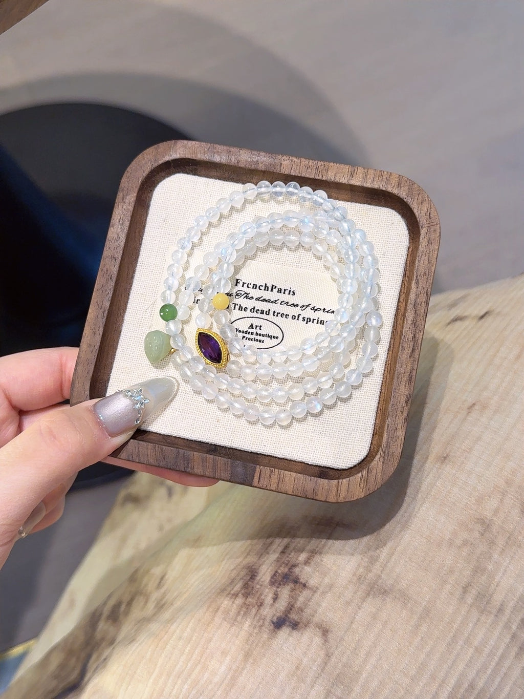 Natural Moonstone Crystal Bracelet — Moonstone, Green Jade, Amber, Hetian Jade, Amethyst | Handmade Crystal Jewelry