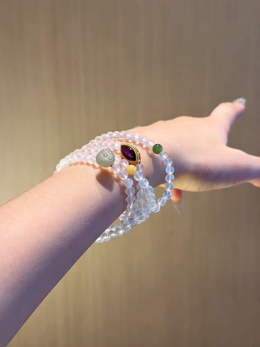 Natural Moonstone Crystal Bracelet — Moonstone, Green Jade, Amber, Hetian Jade, Amethyst | Handmade Crystal Jewelry
