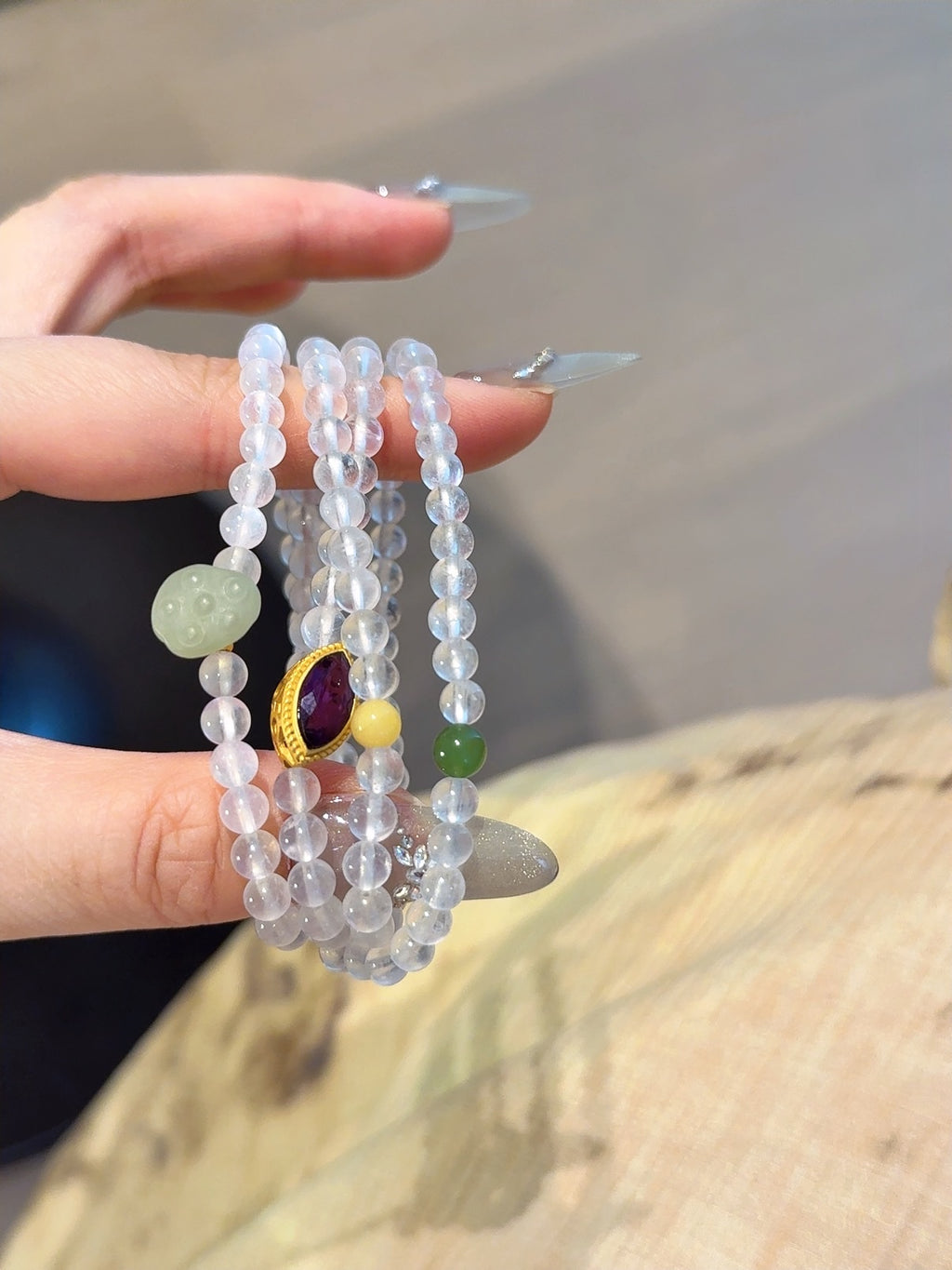 Natural Moonstone Crystal Bracelet — Moonstone, Green Jade, Amber, Hetian Jade, Amethyst | Handmade Crystal Jewelry
