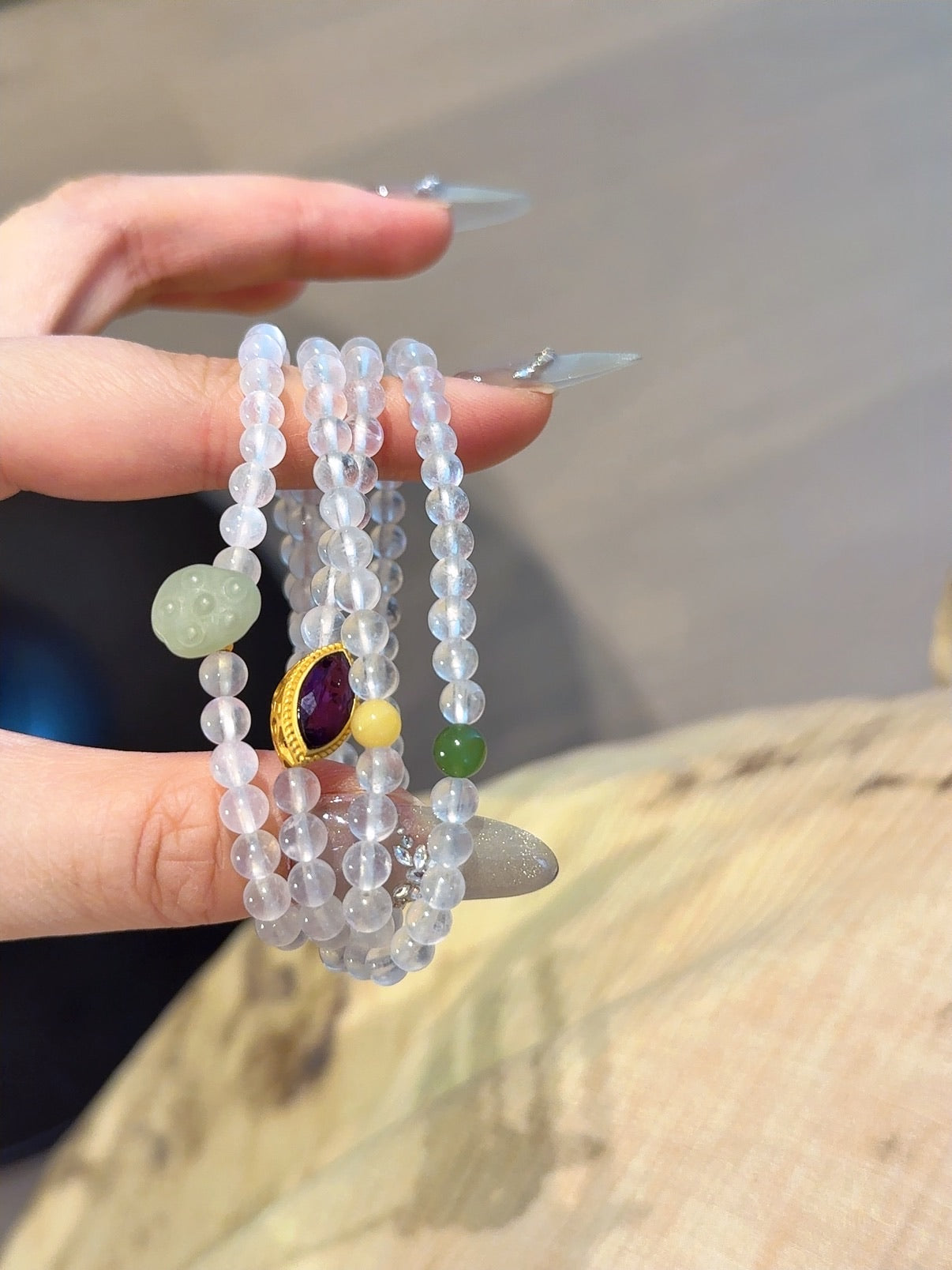 Natural Moonstone Crystal Bracelet — Moonstone, Green Jade, Amber, Hetian Jade, Amethyst | Handmade Crystal Jewelry
