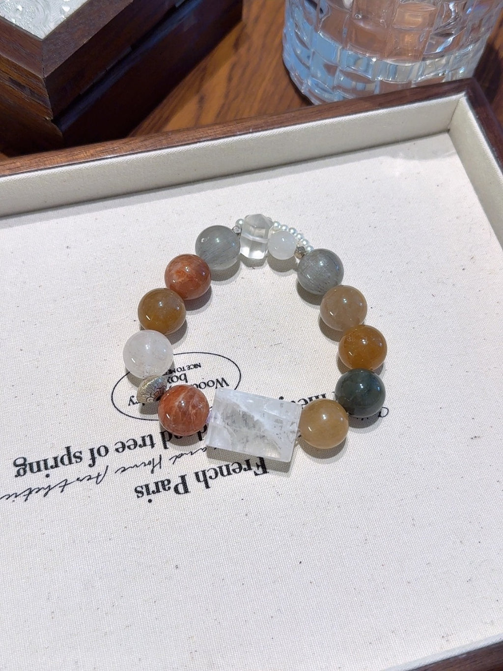 Natural Snow Phantom Quartz Crystal Bracelet — Snow Phantom Quartz, Rabbit-Hair Quartz, Clear Quartz, Pearl | Handmade Crystal Jewelry