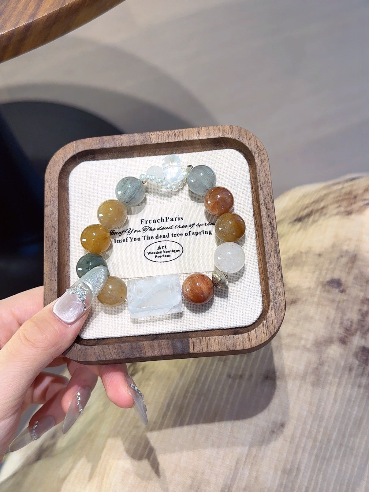 Natural Snow Phantom Quartz Crystal Bracelet — Snow Phantom Quartz, Rabbit-Hair Quartz, Clear Quartz, Pearl | Handmade Crystal Jewelry