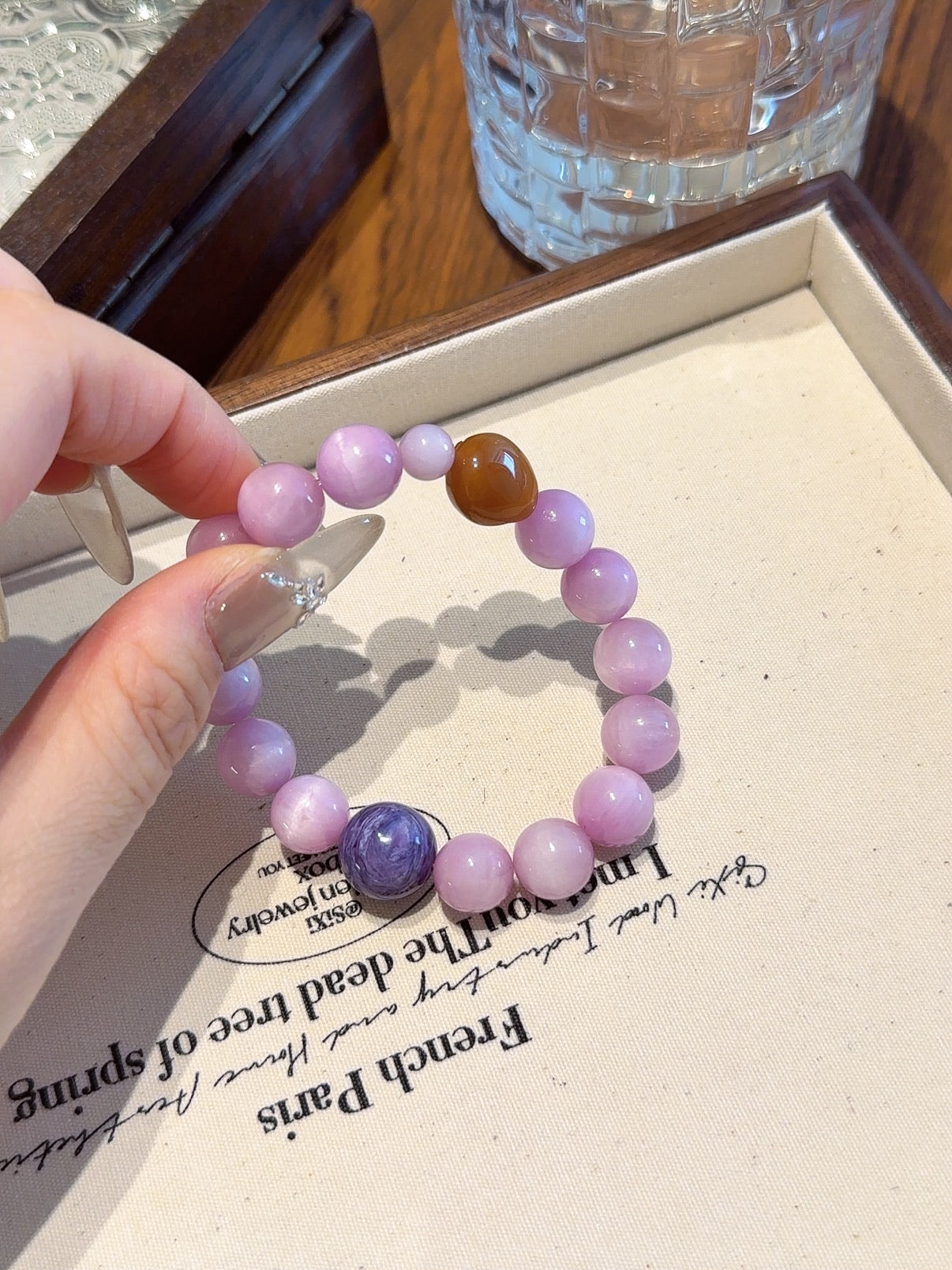Natural Kunzite Crystal Bracelet — Kunzite, Charoite, Citrine | Handmade Crystal Jewelry