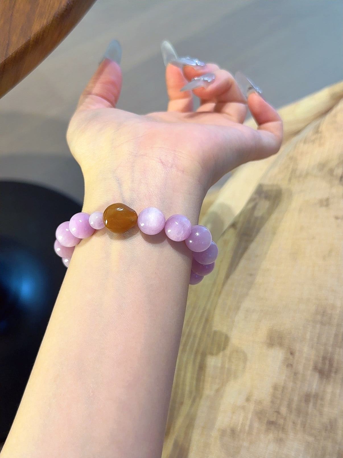 Natural Kunzite Crystal Bracelet — Kunzite, Charoite, Citrine | Handmade Crystal Jewelry