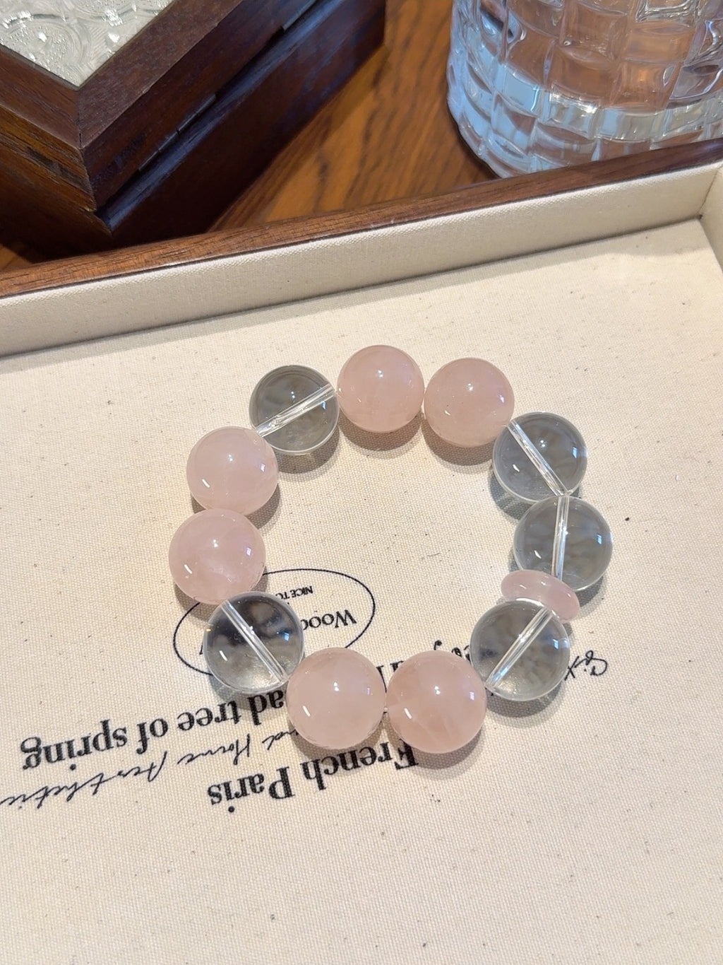 Natural Rose Quartz Crystal Bracelet — Rose Quartz, Clear Quartz | Handmade Crystal Jewelry