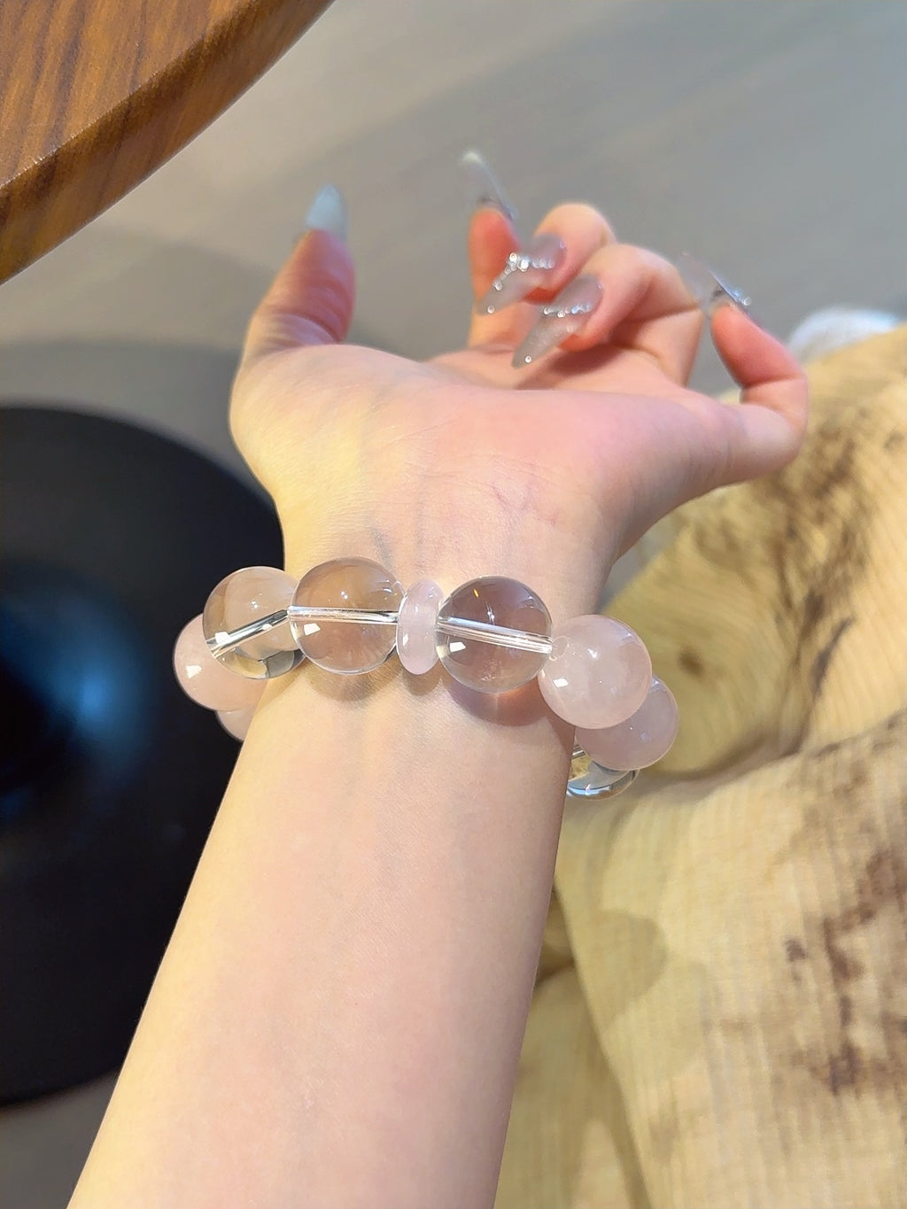 Natural Rose Quartz Crystal Bracelet — Rose Quartz, Clear Quartz | Handmade Crystal Jewelry