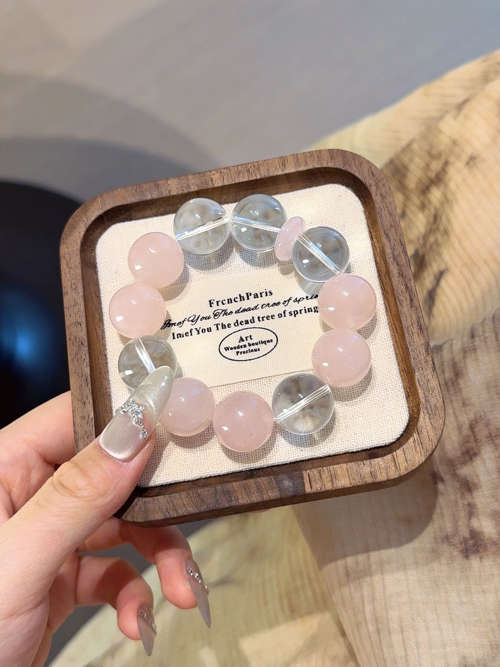 Natural Rose Quartz Crystal Bracelet — Rose Quartz, Clear Quartz | Handmade Crystal Jewelry