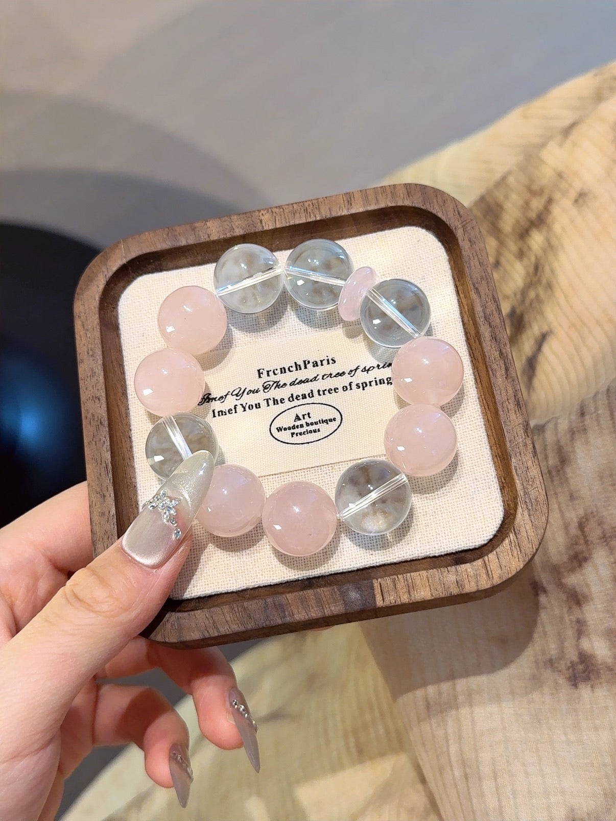 Natural Rose Quartz Crystal Bracelet — Rose Quartz, Clear Quartz | Handmade Crystal Jewelry