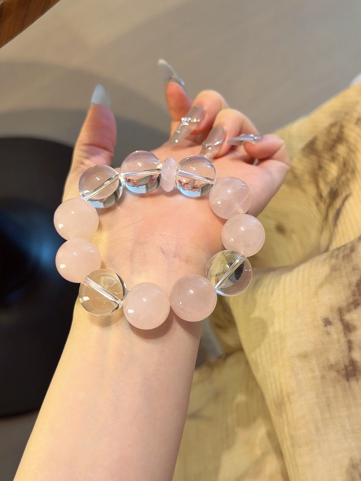 Natural Rose Quartz Crystal Bracelet — Rose Quartz, Clear Quartz | Handmade Crystal Jewelry